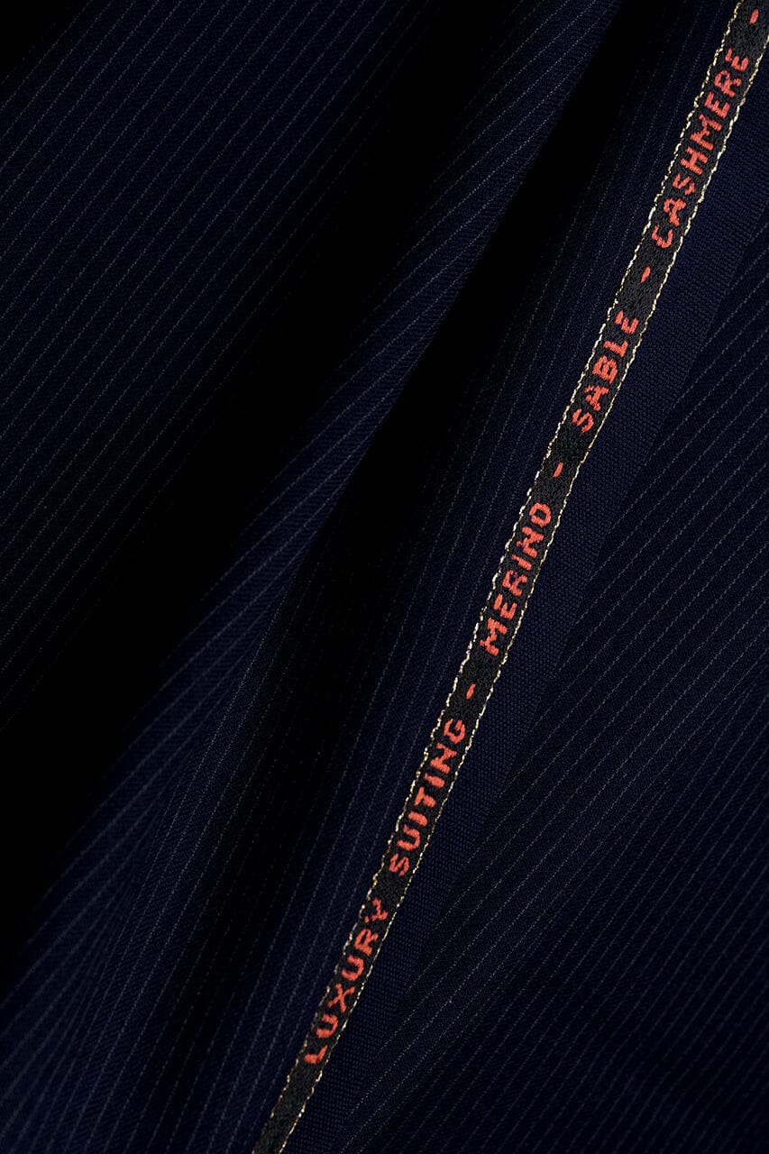 Vintage Suit Fabrics-Vintage V23510 Blue Stripe Wool Merino Cashmere Suiting -3.1m