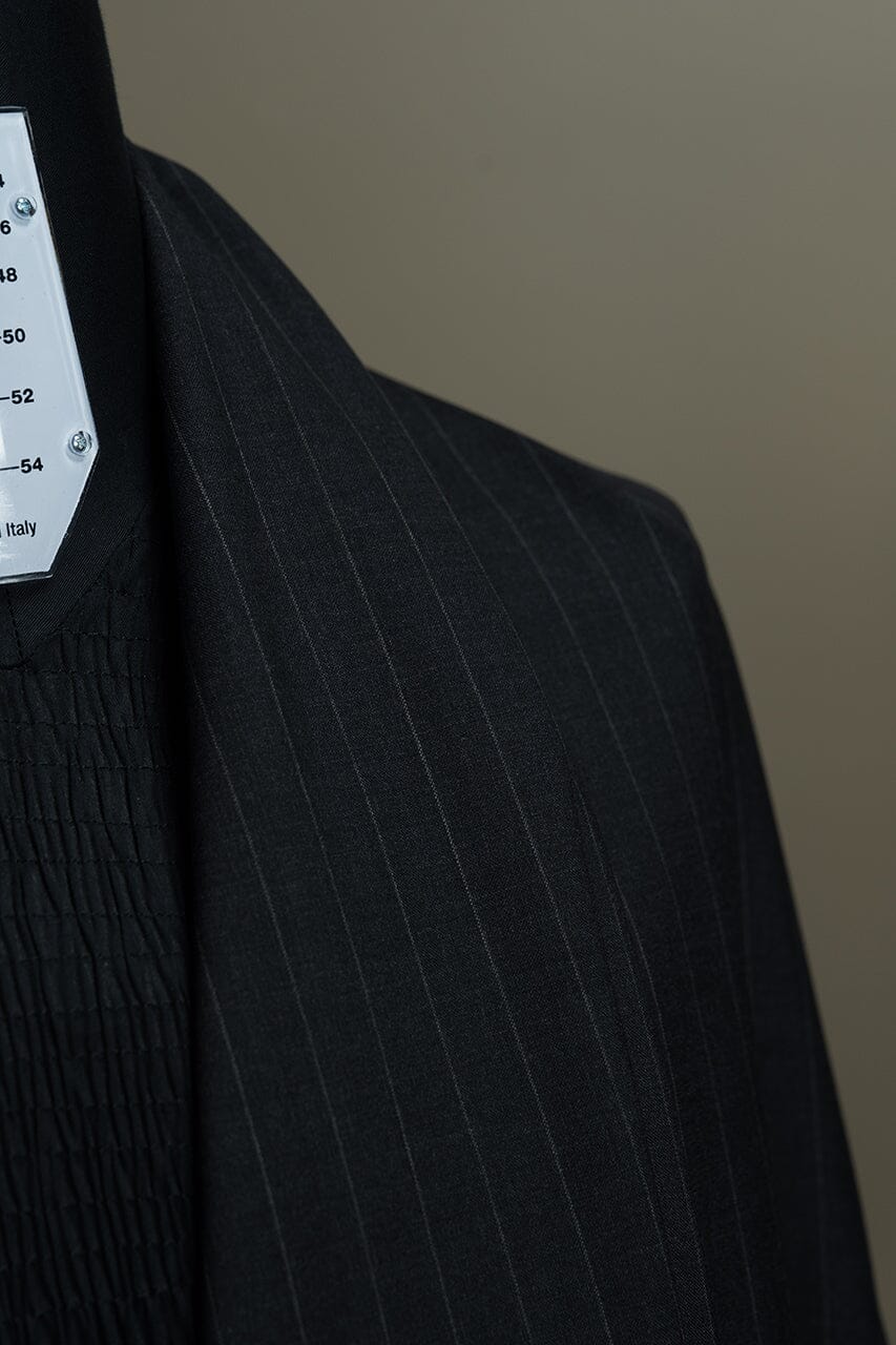 Vintage Suit Fabrics-Vintage V23525 Black Stipe Wool Cashmere Suiting -3.2m