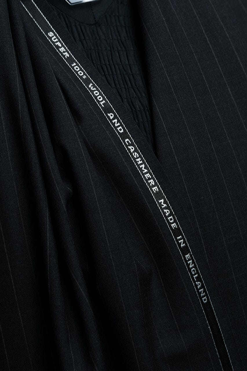 Vintage Suit Fabrics-Vintage V23525 Black Stipe Wool Cashmere Suiting -3.2m