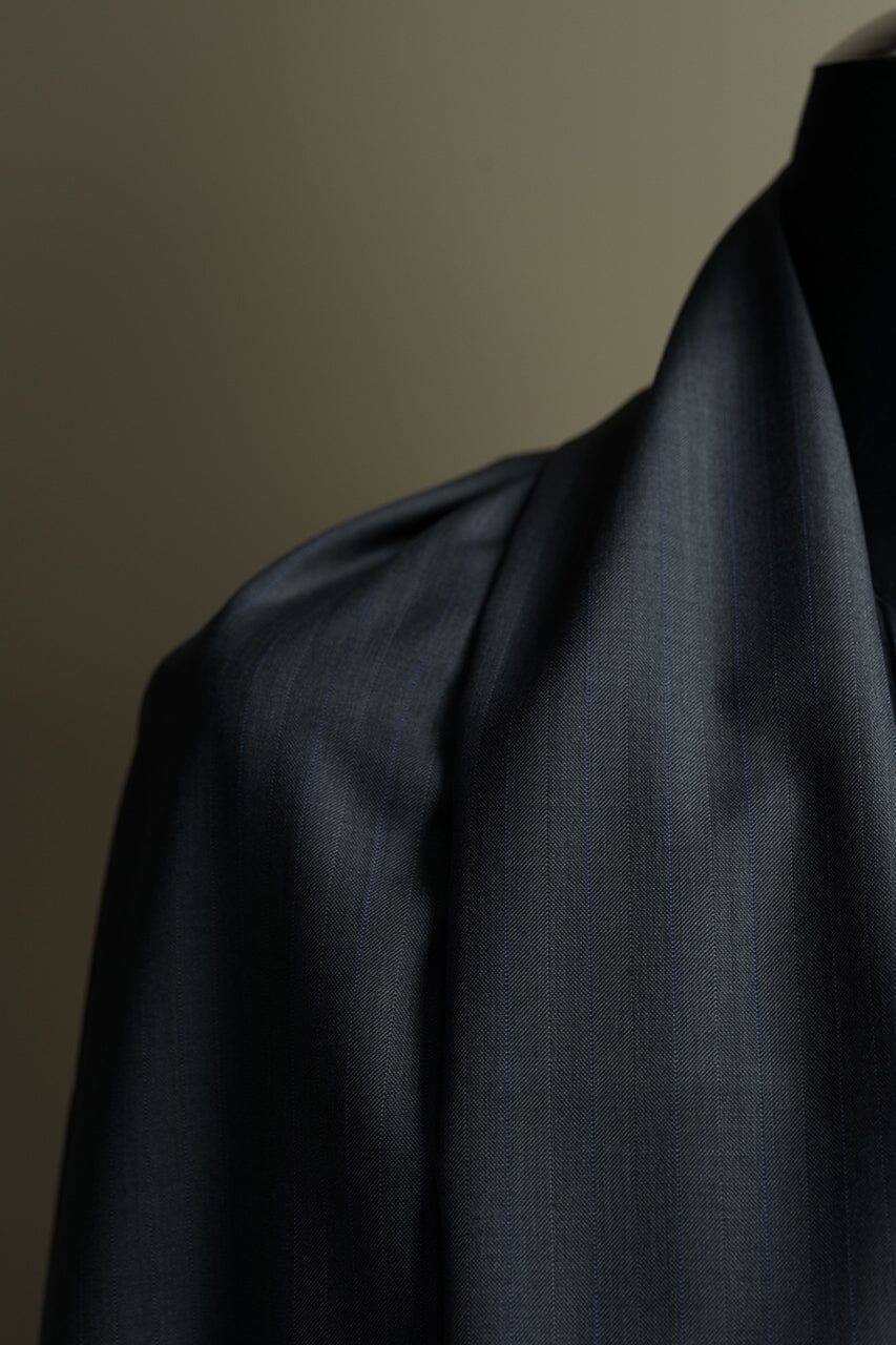 Vintage Suit Fabrics-Vintage V23543 Charcoal Stripe 150's Wool Silk Suiting -3.1m