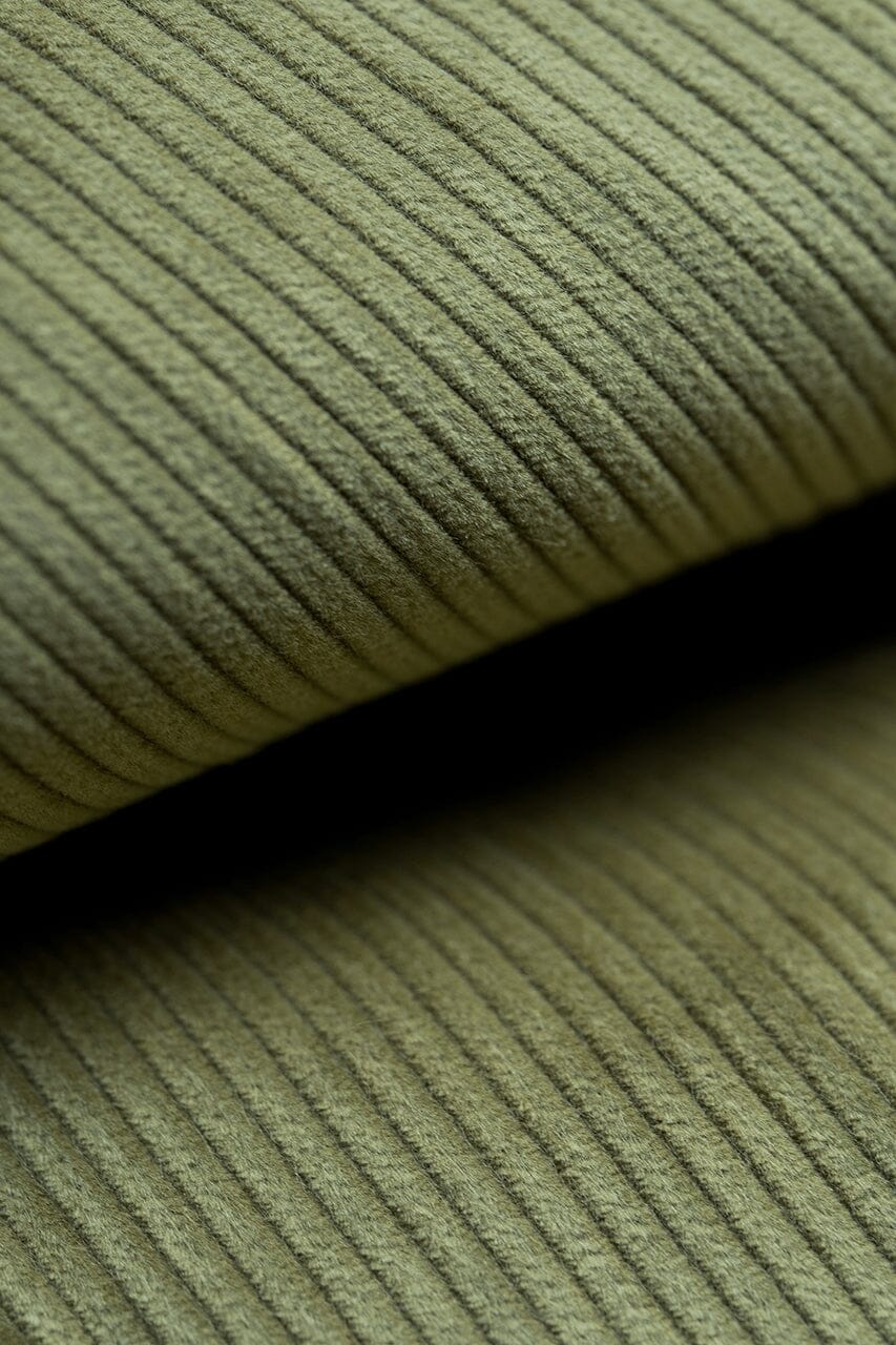 Close-up of ribbed cotton corduroy fabric in beige, from Yoo's Club's corduroy collection