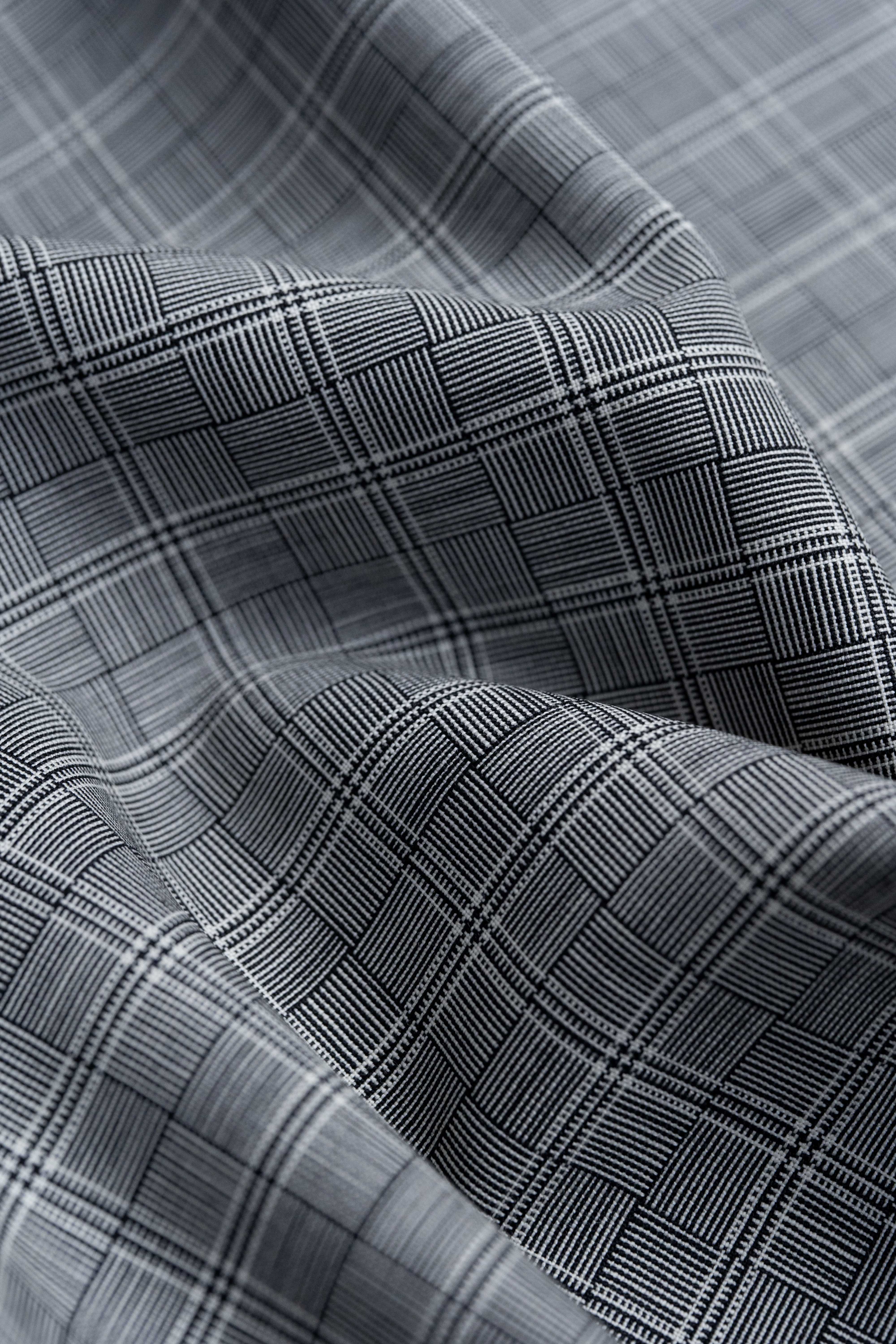 Barrington Panama Weave Black & White Check Wool Jacketing fabric close-up
