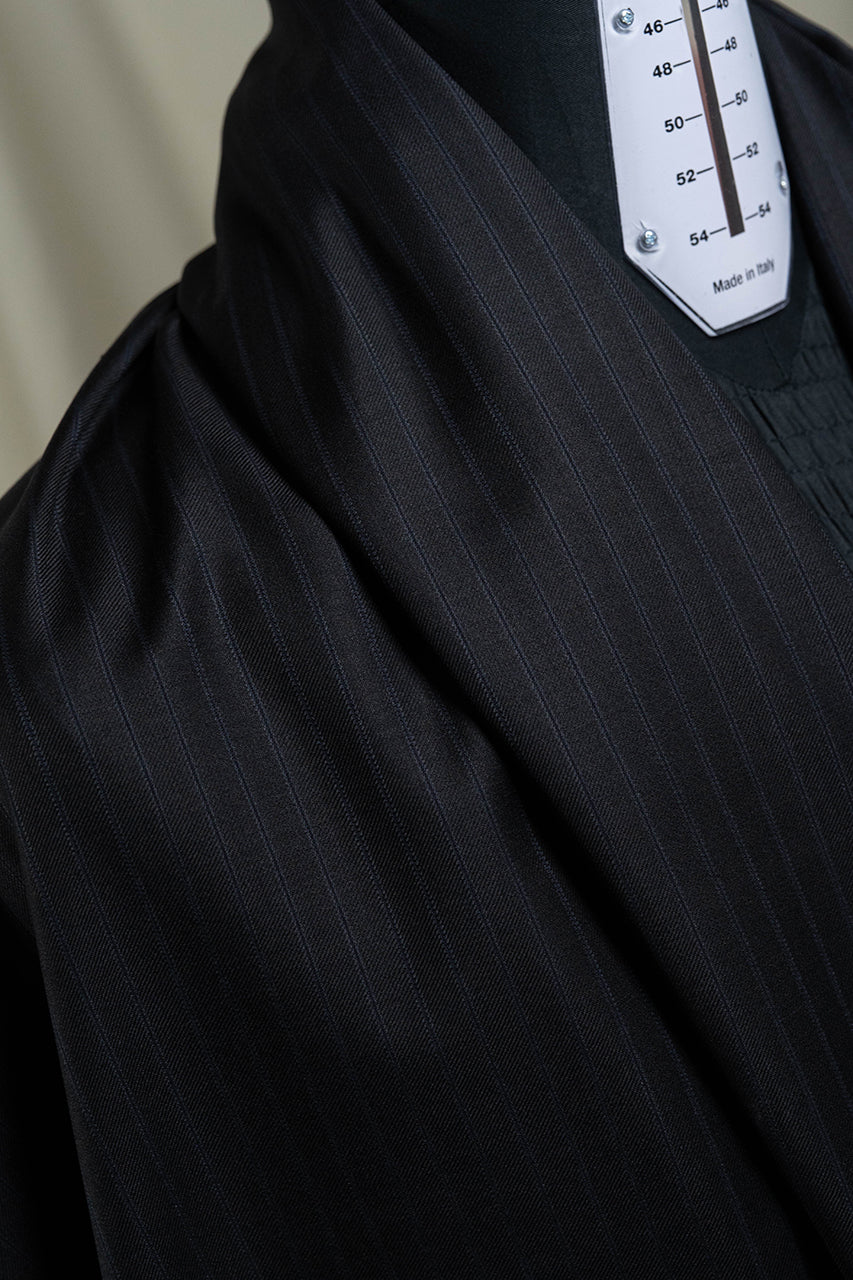 CERRUTI 1881 Winterissimo Black Wool Suiting with Blue Stripe -3.1 Meters - Yoo's Club