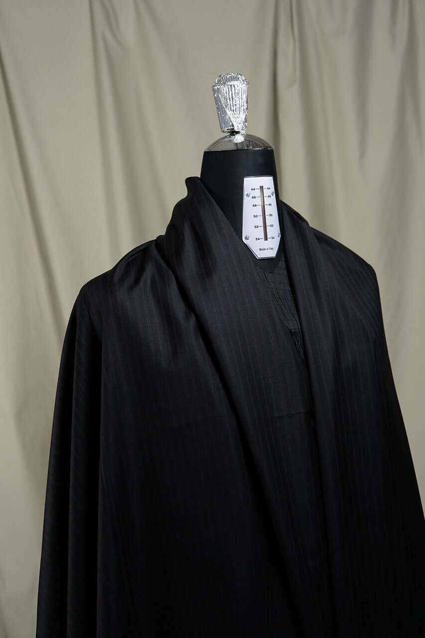 CERRUTI 1881 Winterissimo Black Wool Suiting with Blue Stripe -3.1 Meters - Yoo's Club