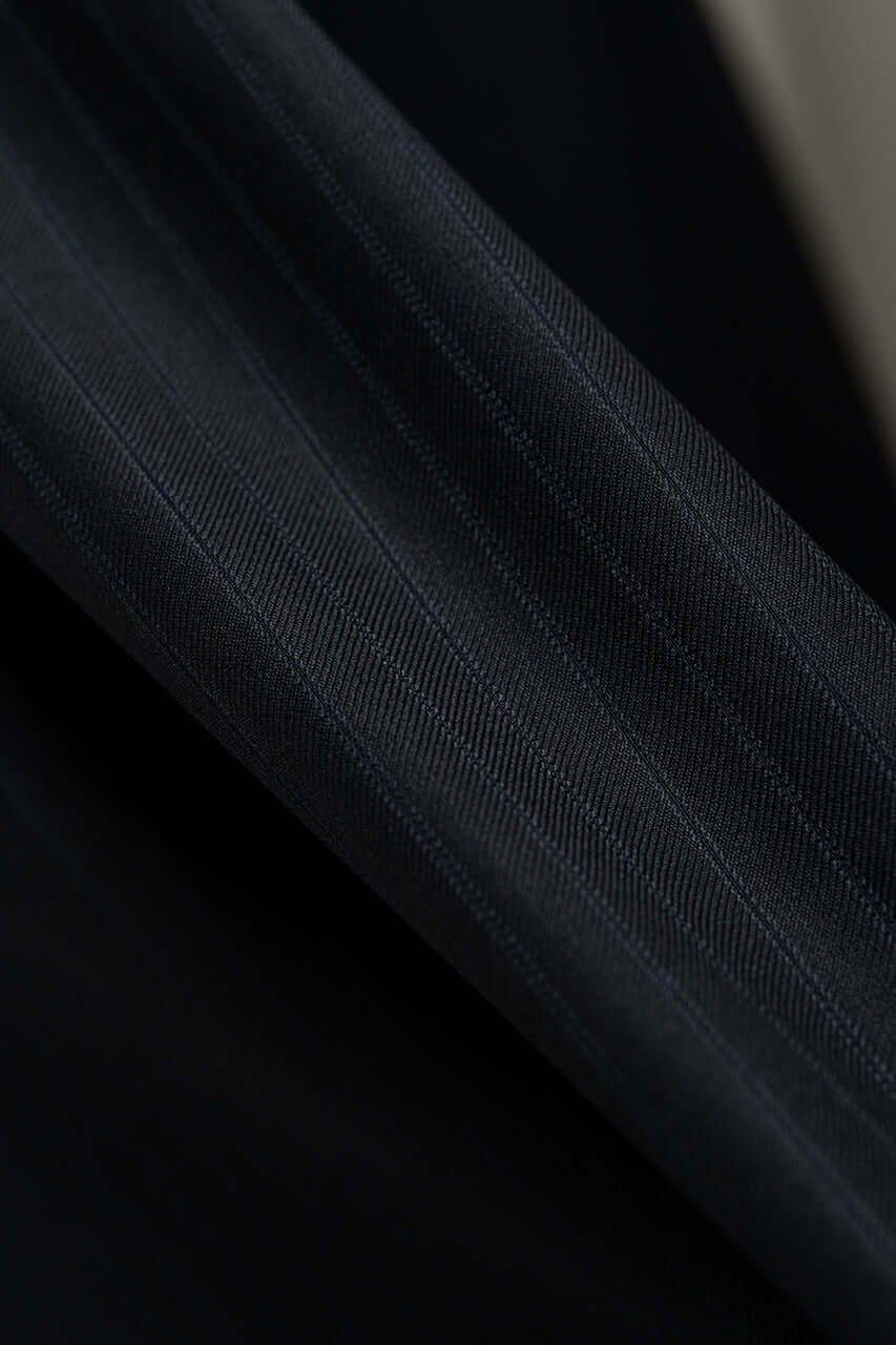 CERRUTI 1881 Winterissimo Black Wool Suiting with Blue Stripe -3.1 Meters - Yoo's Club