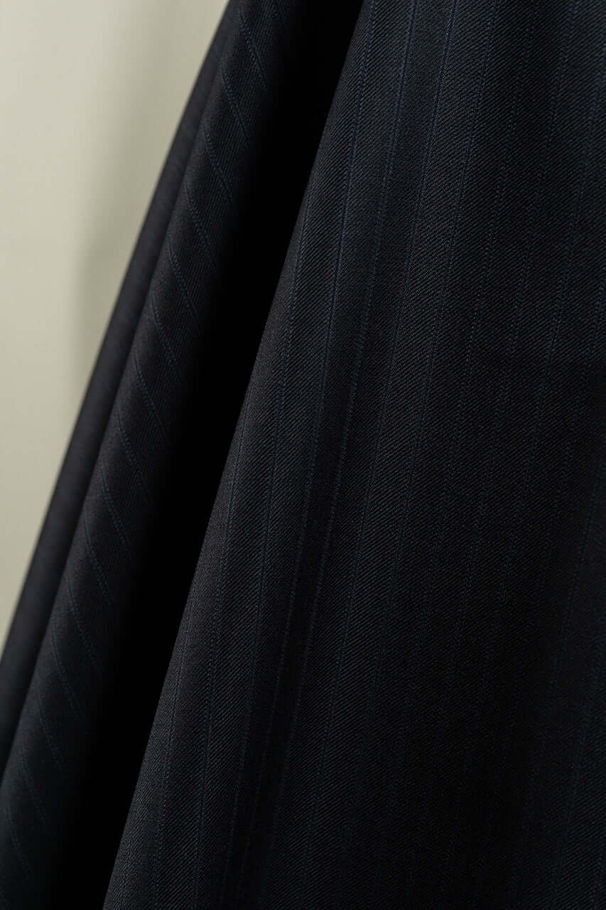 CERRUTI 1881 Winterissimo Black Wool Suiting with Blue Stripe -3.1 Meters - Yoo's Club
