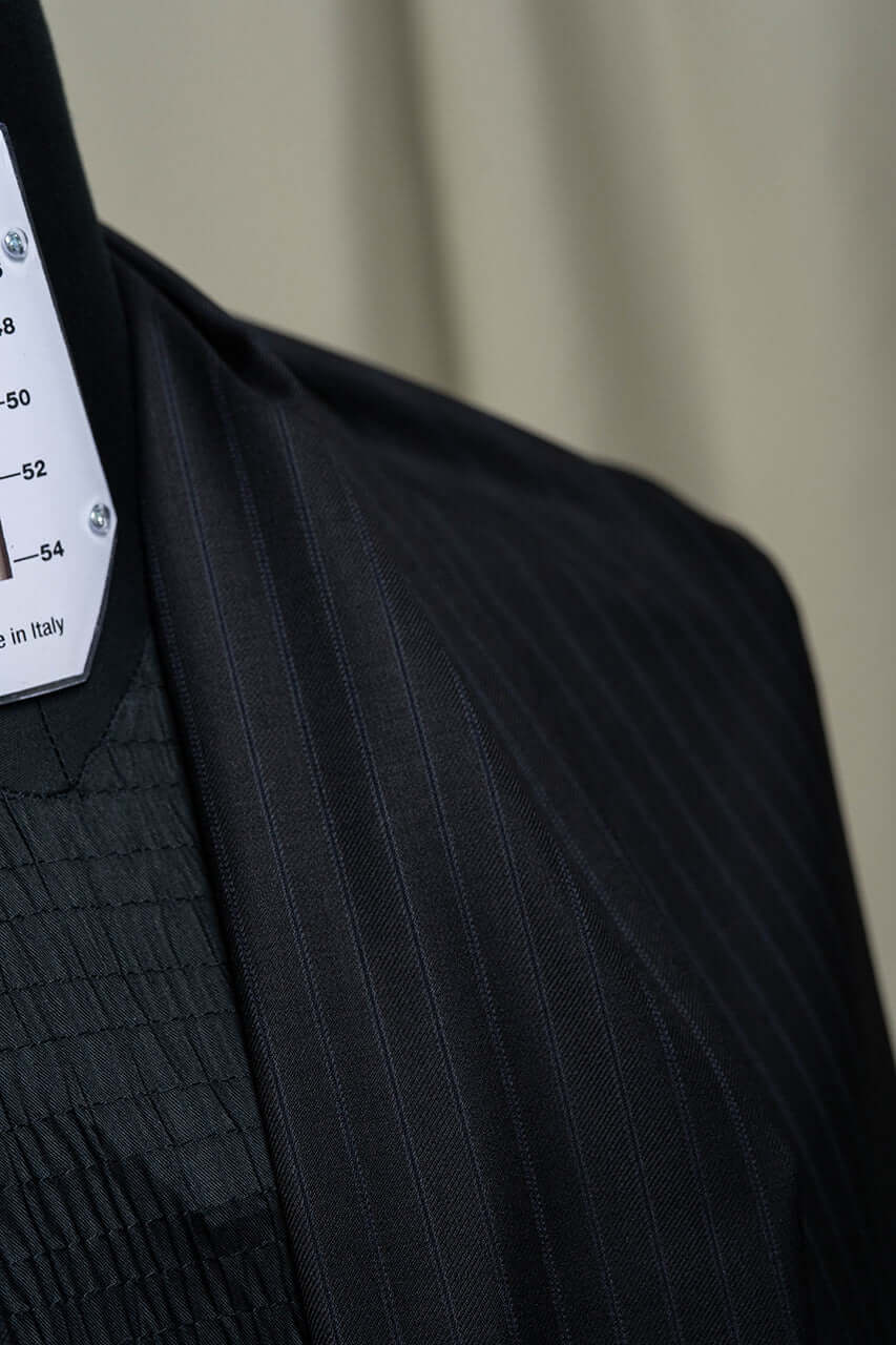 CERRUTI 1881 Winterissimo Black Wool Suiting with Blue Stripe -3.1 Meters - Yoo's Club