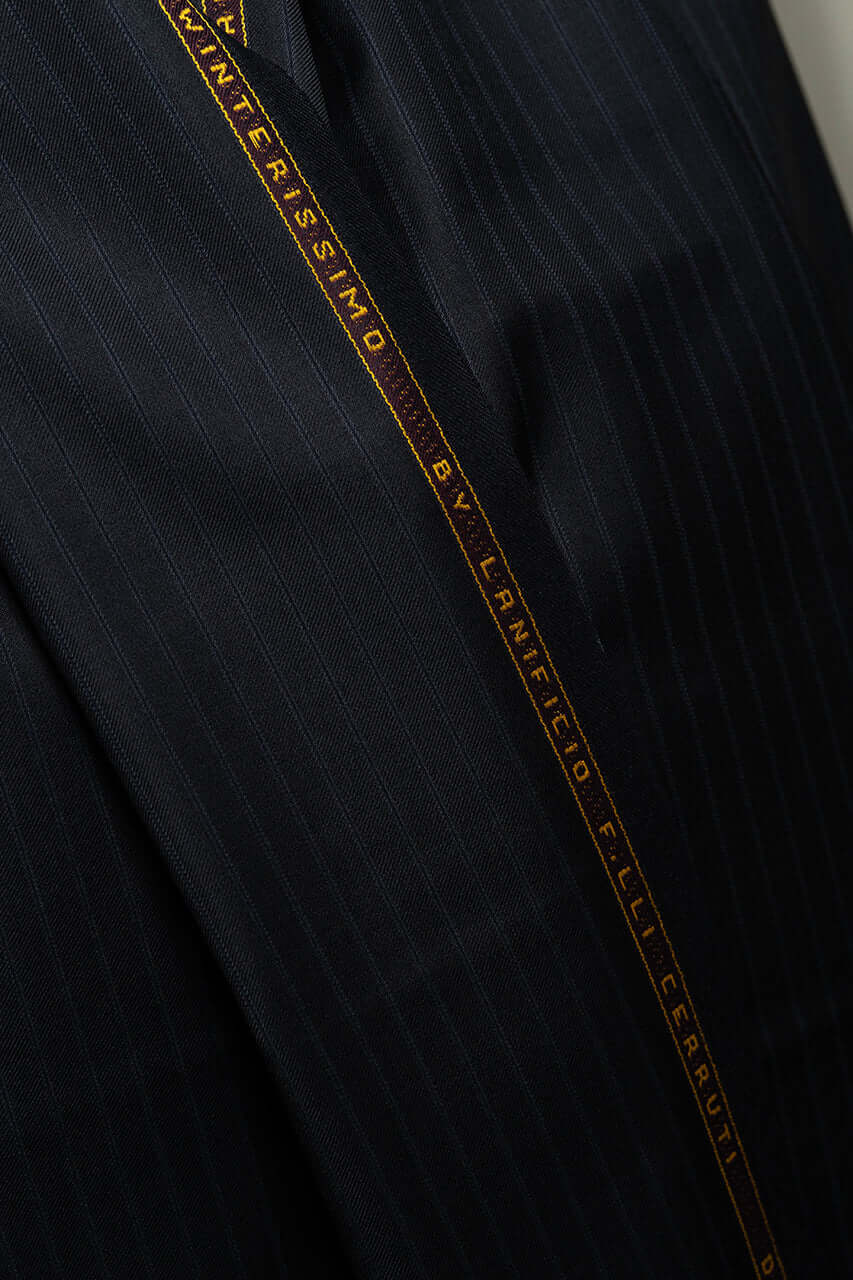 CERRUTI 1881 Winterissimo Black Wool Suiting with Blue Stripe -3.1 Meters - Yoo's Club