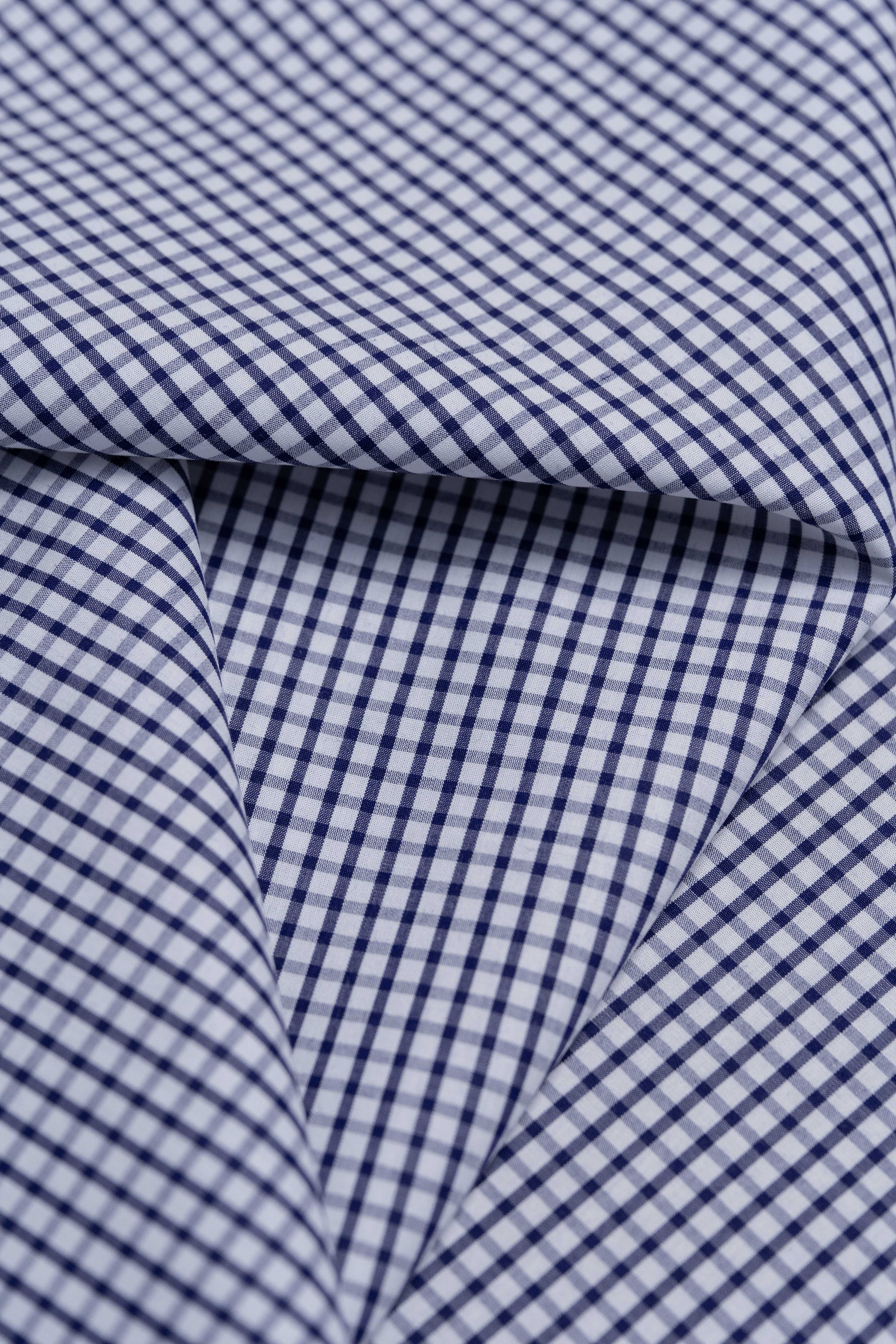 Cotton Shirting in Dark Blue With Check - 1.6 Meters - Yoo's Club