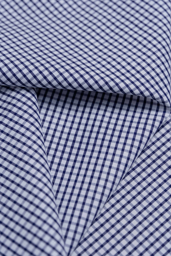 Cotton Shirting in Dark Blue With Check - 1.6 Meters