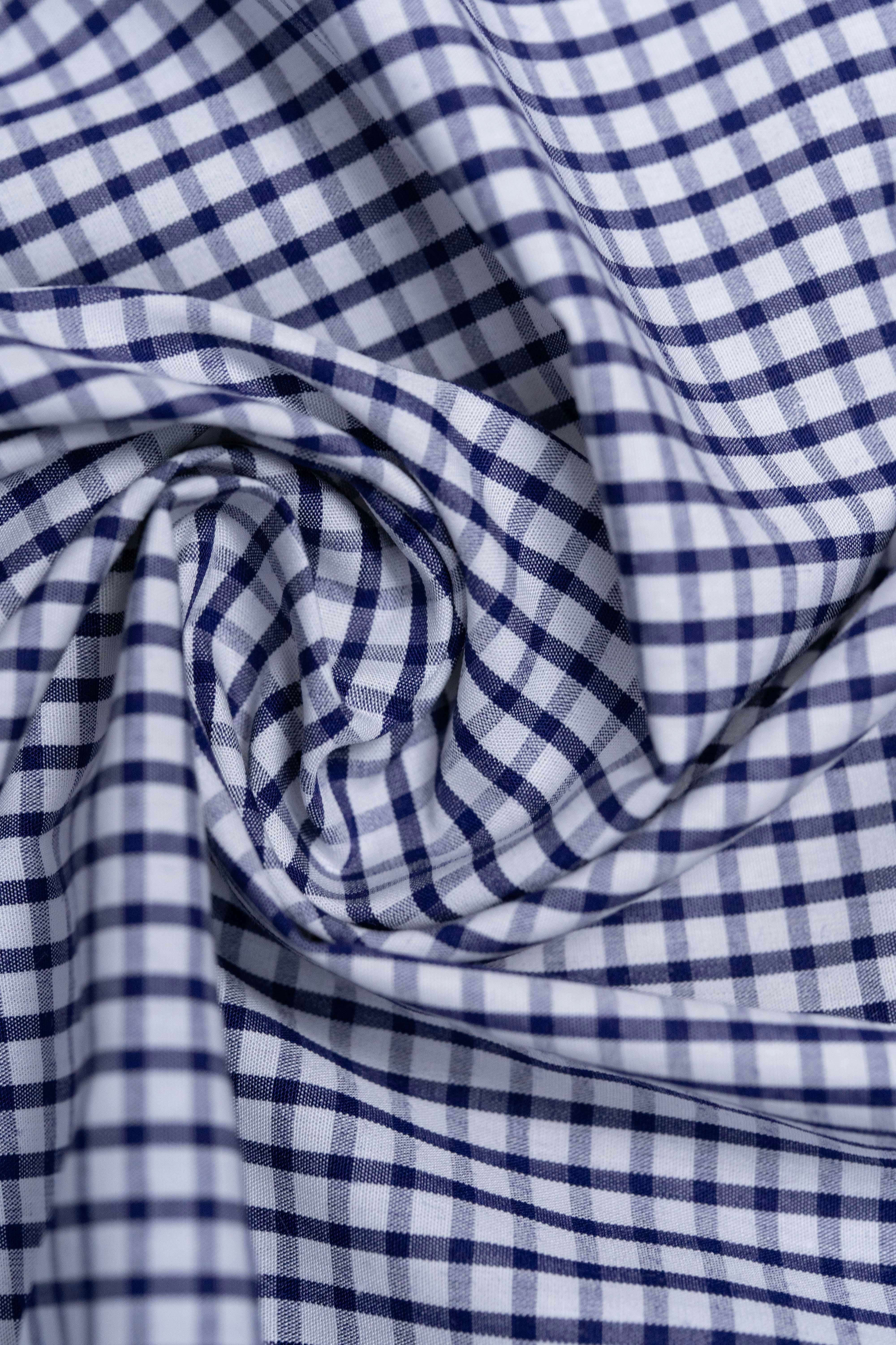 Cotton Shirting in Dark Blue With Check - 1.6 Meters - Yoo's Club
