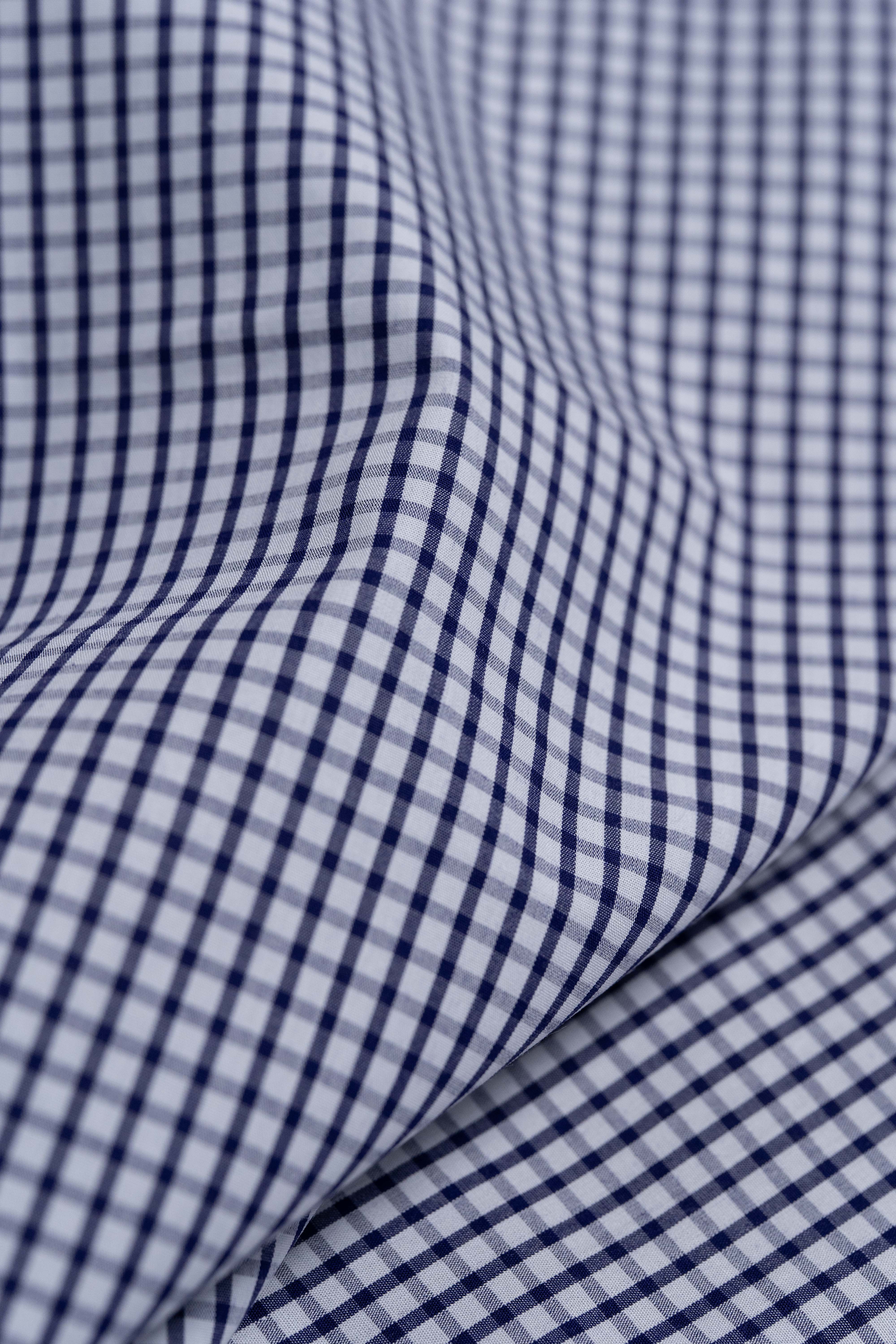 Cotton Shirting in Dark Blue With Check - 1.6 Meters - Yoo's Club