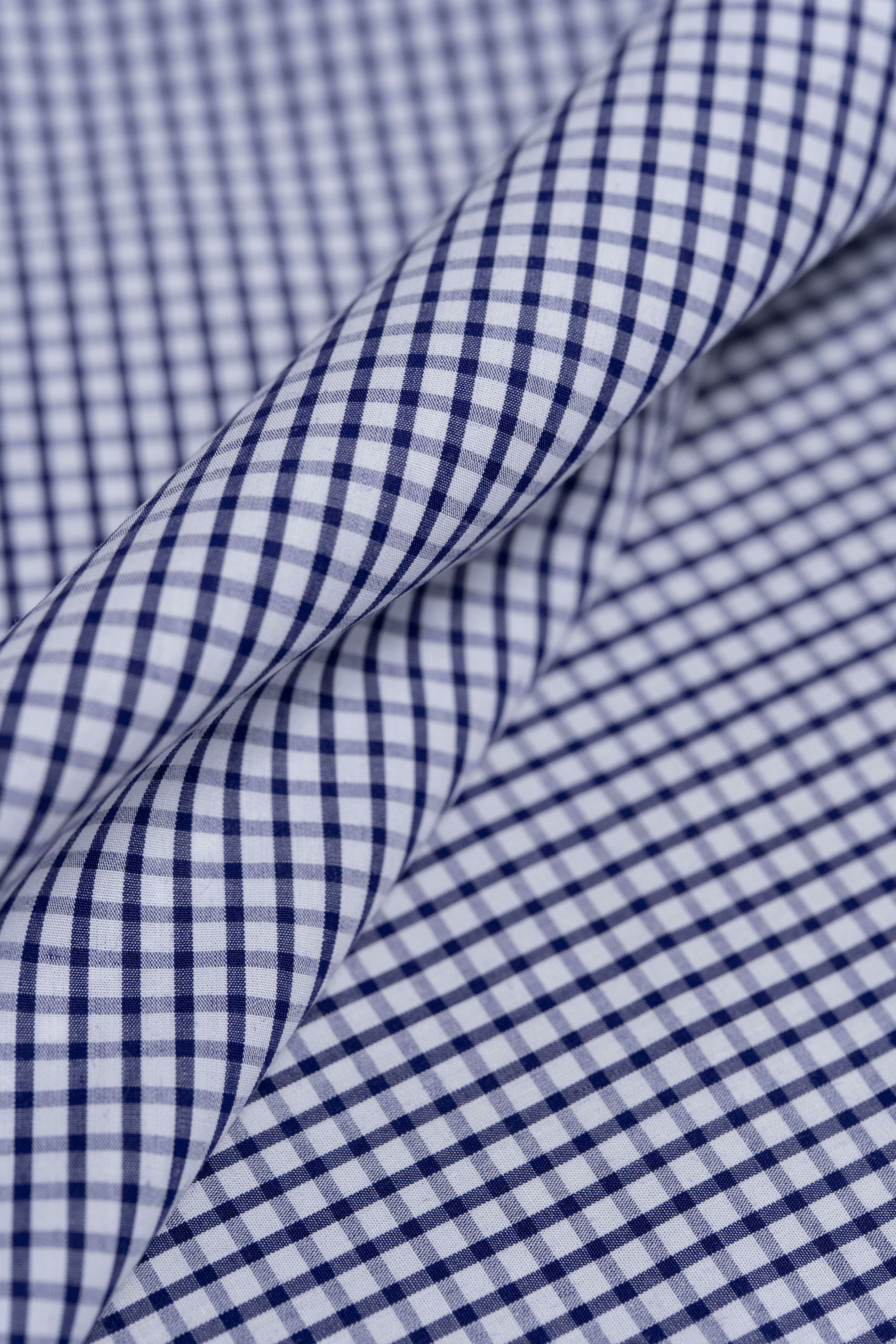 Cotton Shirting in Dark Blue With Check - 1.6 Meters - Yoo's Club