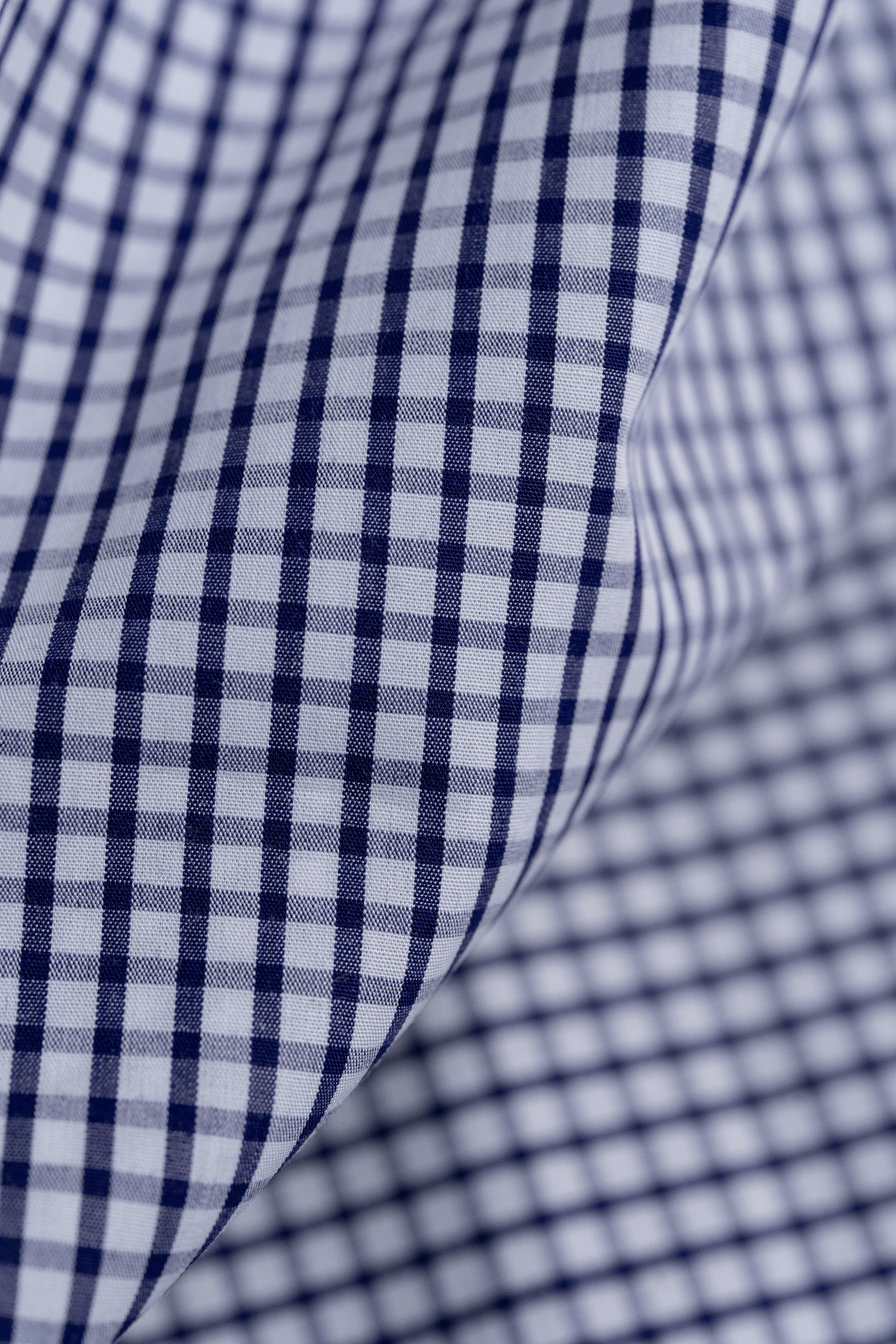 Cotton Shirting in Dark Blue With Check - 1.6 Meters - Yoo's Club