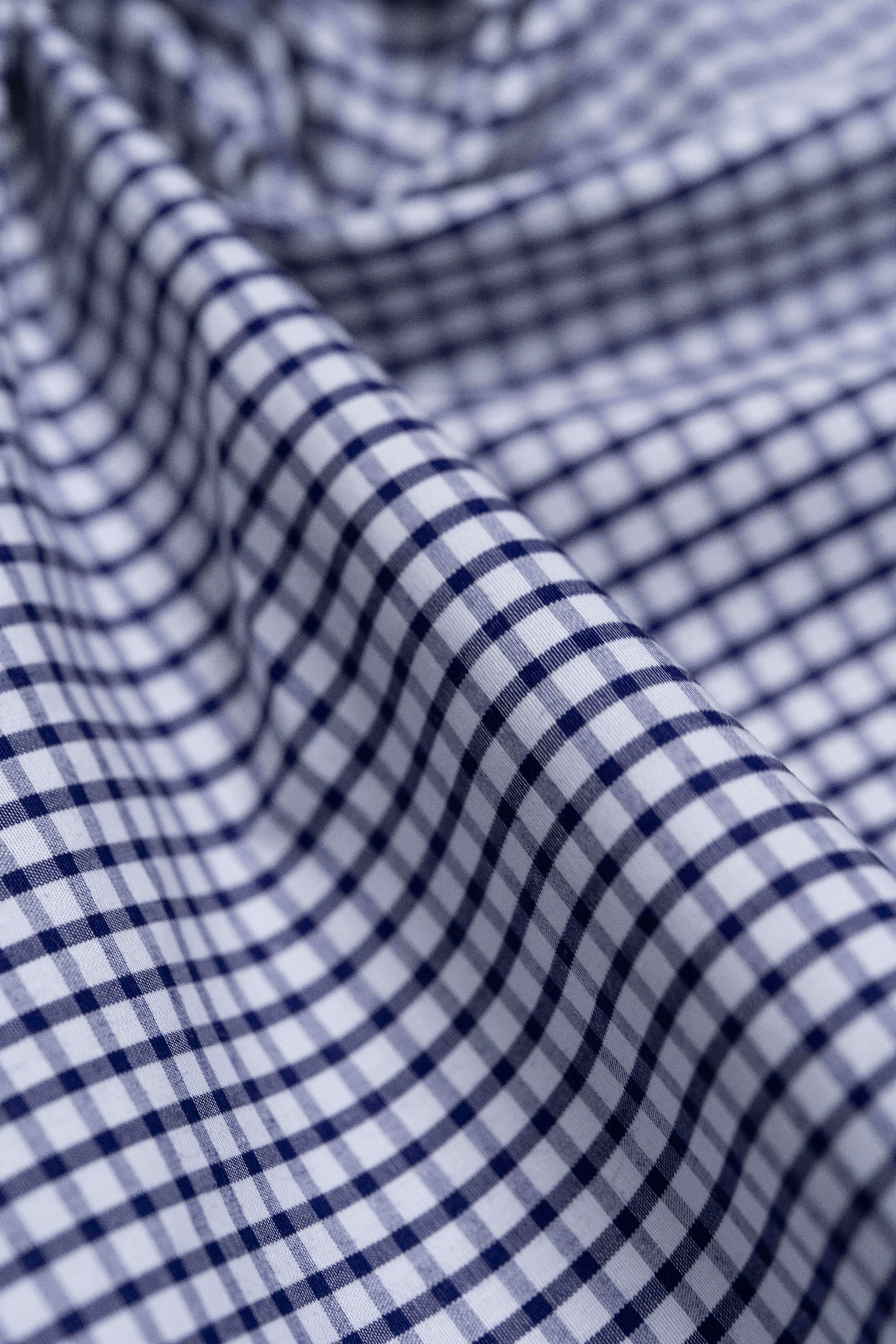 Cotton Shirting in Dark Blue With Check - 1.6 Meters - Yoo's Club