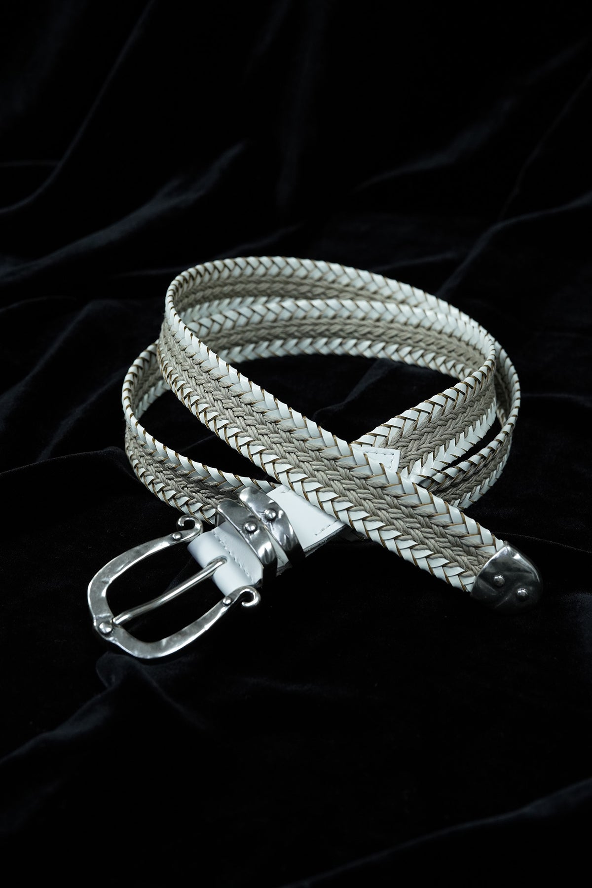 Tiberio Ferretti Stone Leather & Cotton Braided Belt