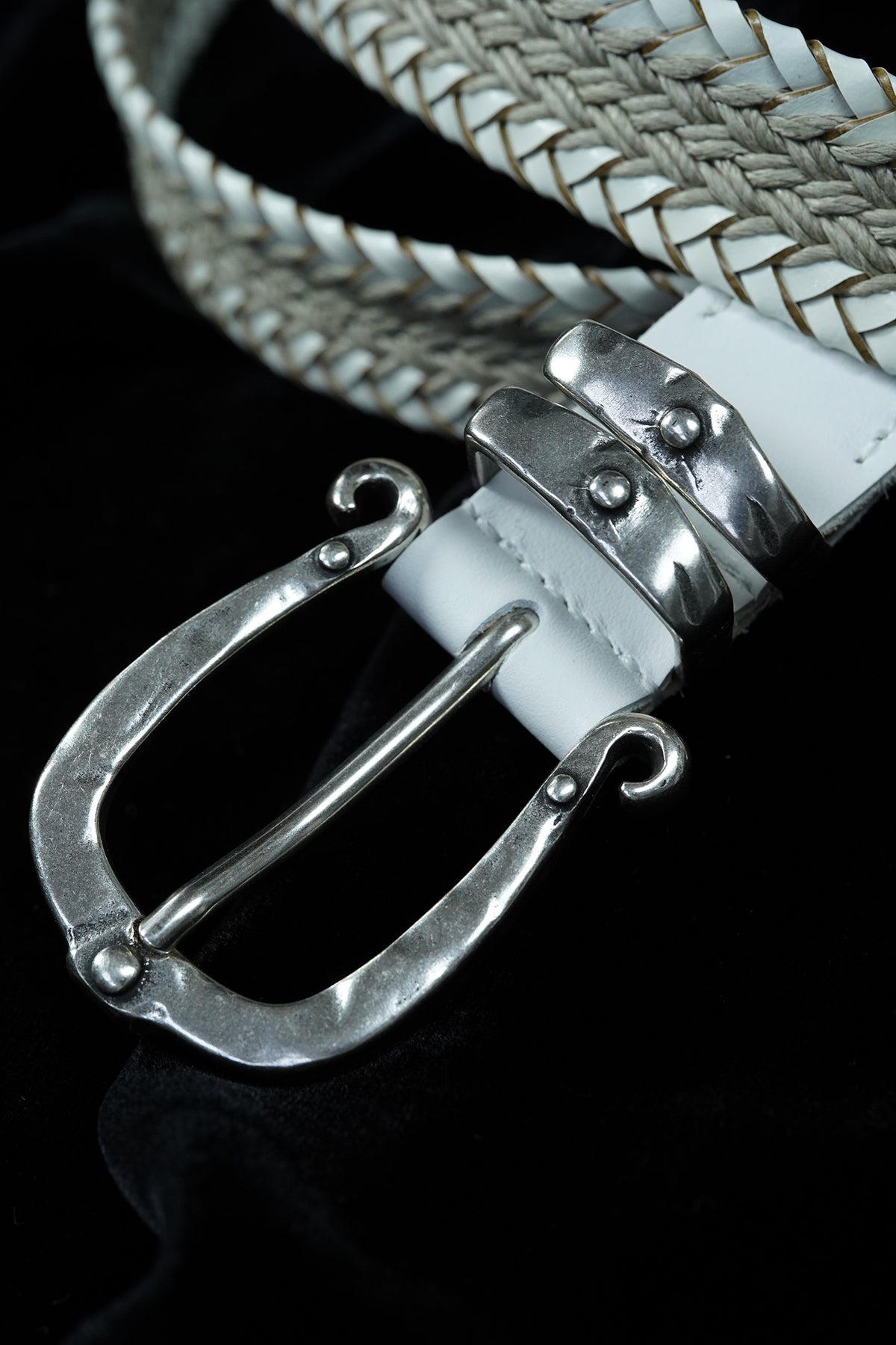 Tiberio Ferretti Stone Leather & Cotton Braided Belt