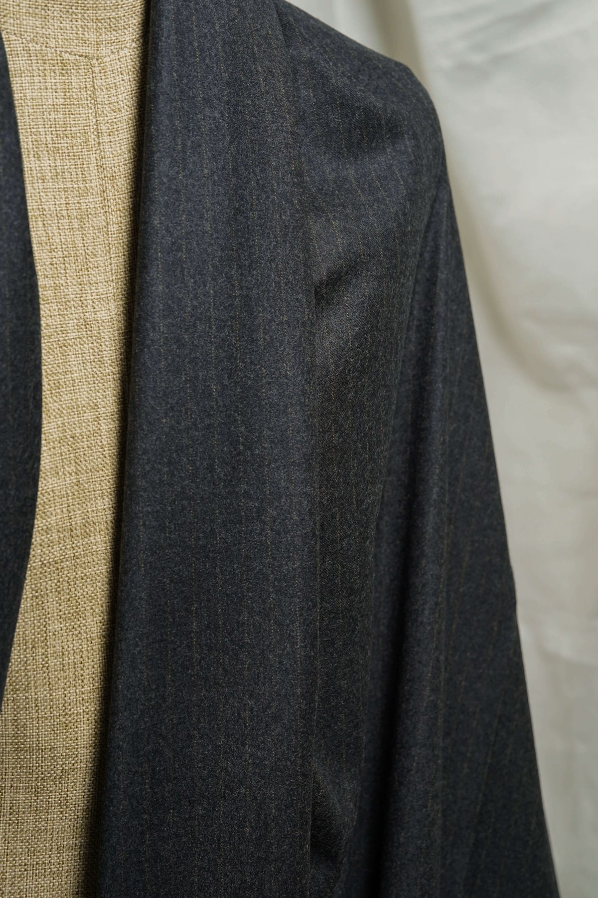 England Charcoal with Bronze Stripe Superfine Worsted Wool Flannel Fabric
