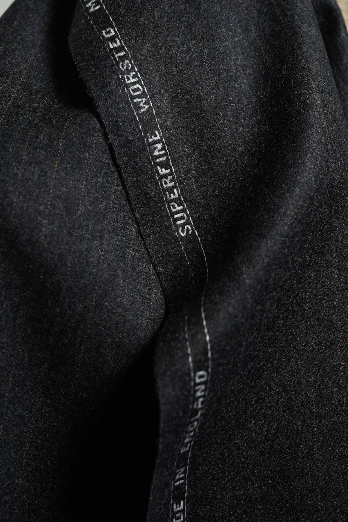 England Charcoal with Bronze Stripe Superfine Worsted Wool Flannel Fabric