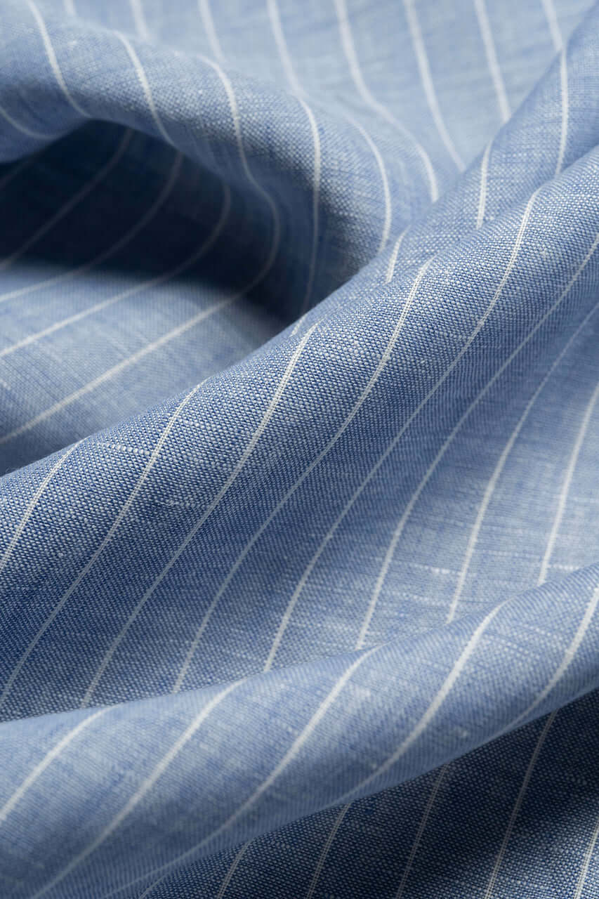 Linen Shirting in Light Blue With Stripe - Yoo's Club