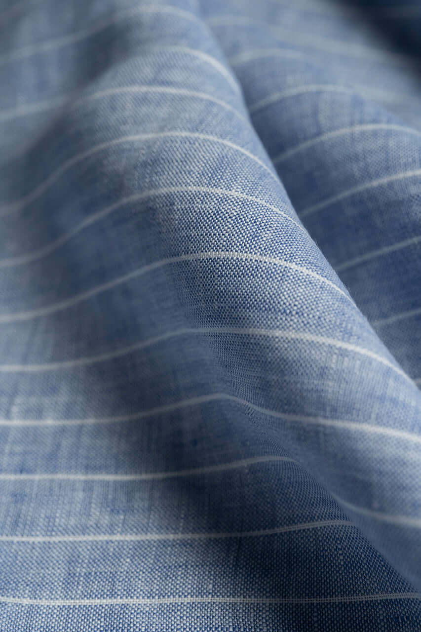 Linen Shirting in Light Blue With Stripe - Yoo's Club
