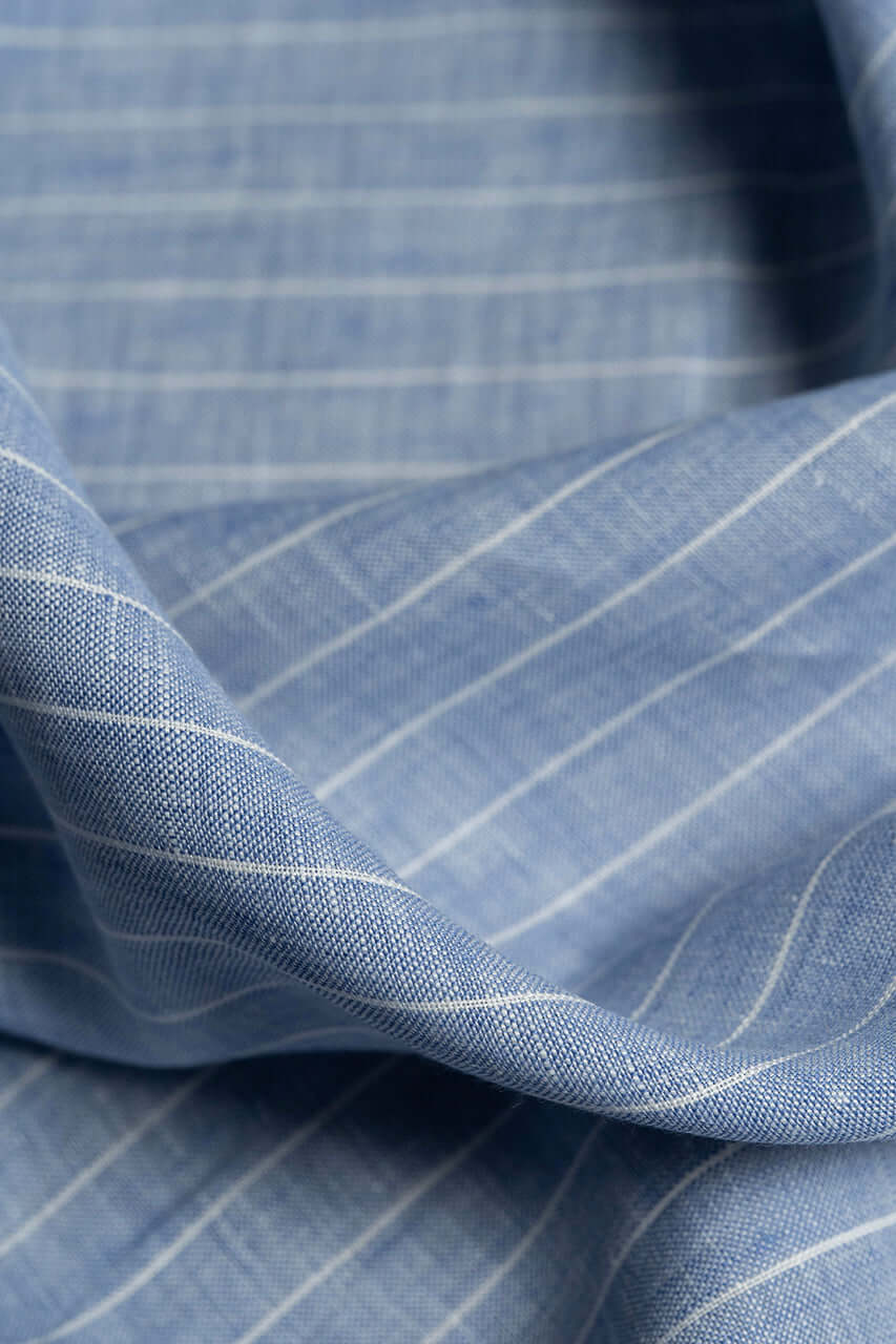 Linen Shirting in Light Blue With Stripe - Yoo's Club