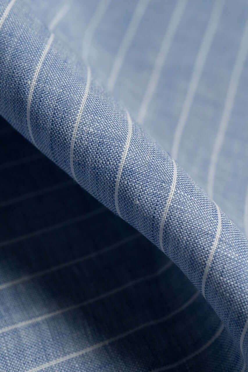 Linen Shirting in Light Blue With Stripe - Yoo's Club