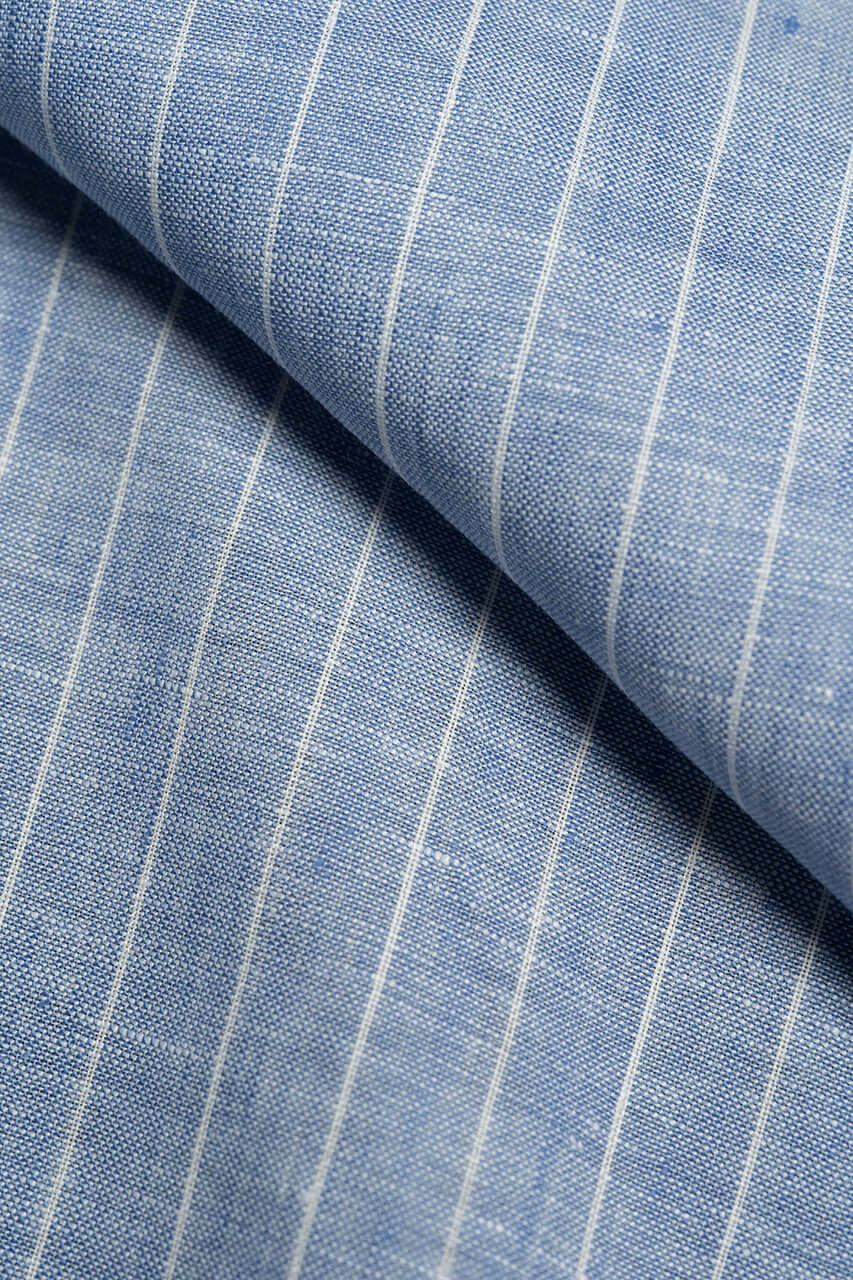 Linen Shirting in Light Blue With Stripe - Yoo's Club