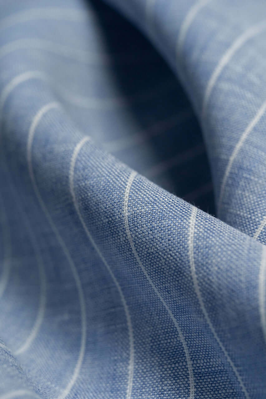 Linen Shirting in Light Blue With Stripe - Yoo's Club