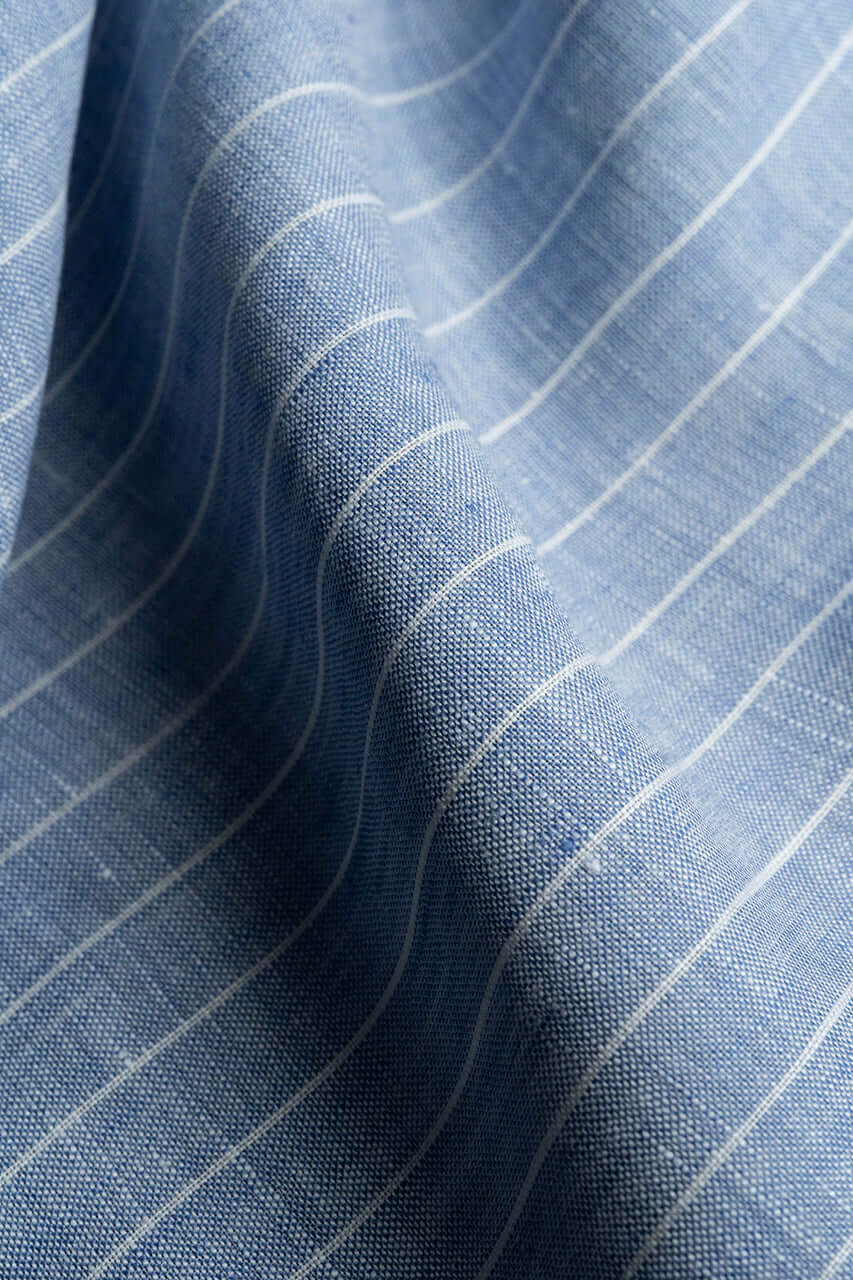 Linen Shirting in Light Blue With Stripe - Yoo's Club