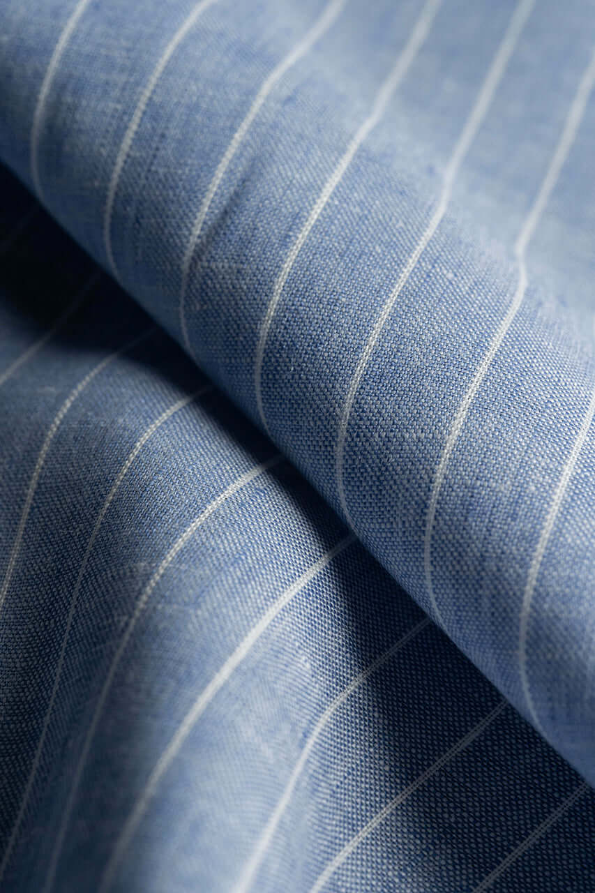 Linen Shirting in Light Blue With Stripe - Yoo's Club