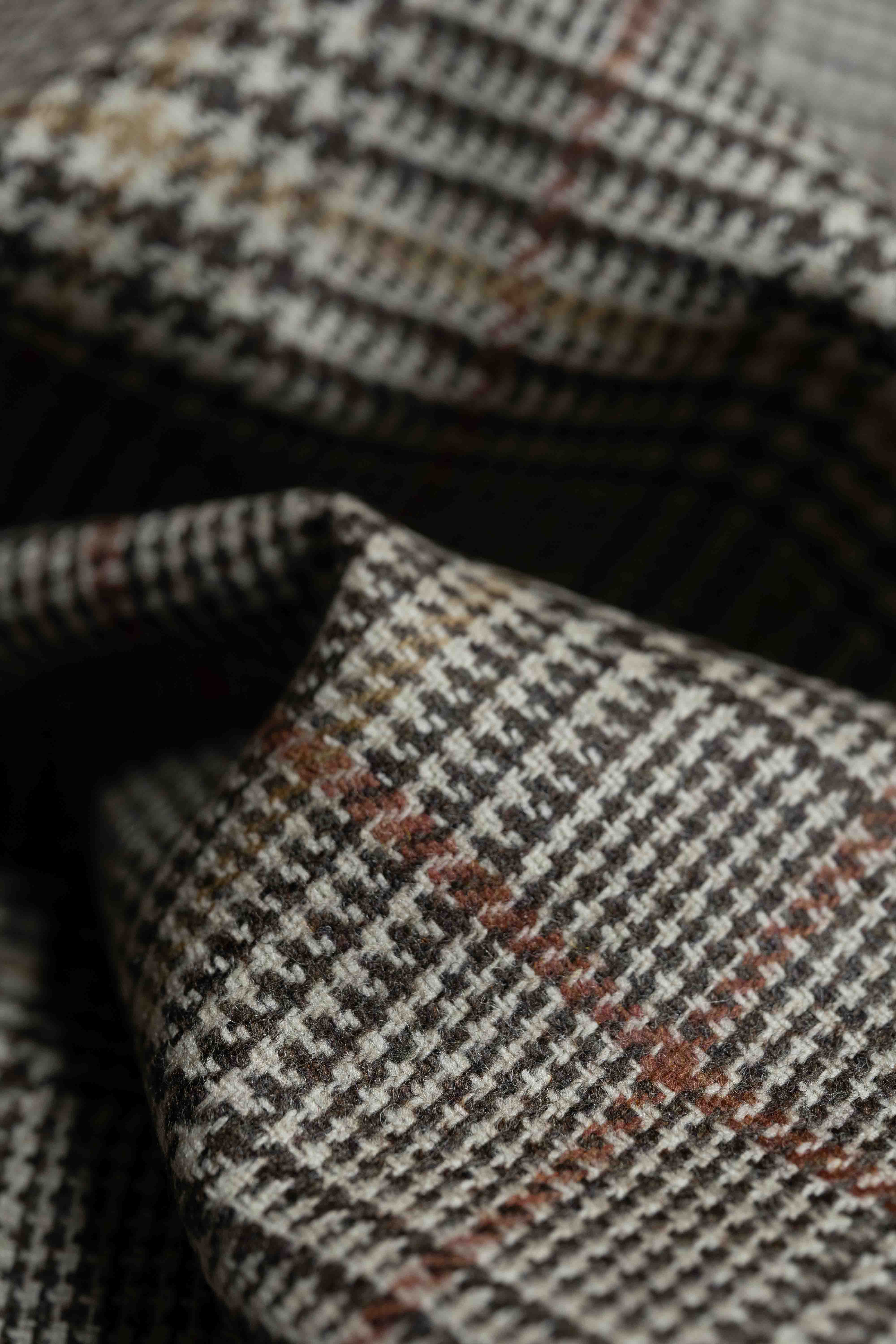 Marling & Evans Orange red PoW Wool Jacket Fabric-2.7m - Yoo's Club