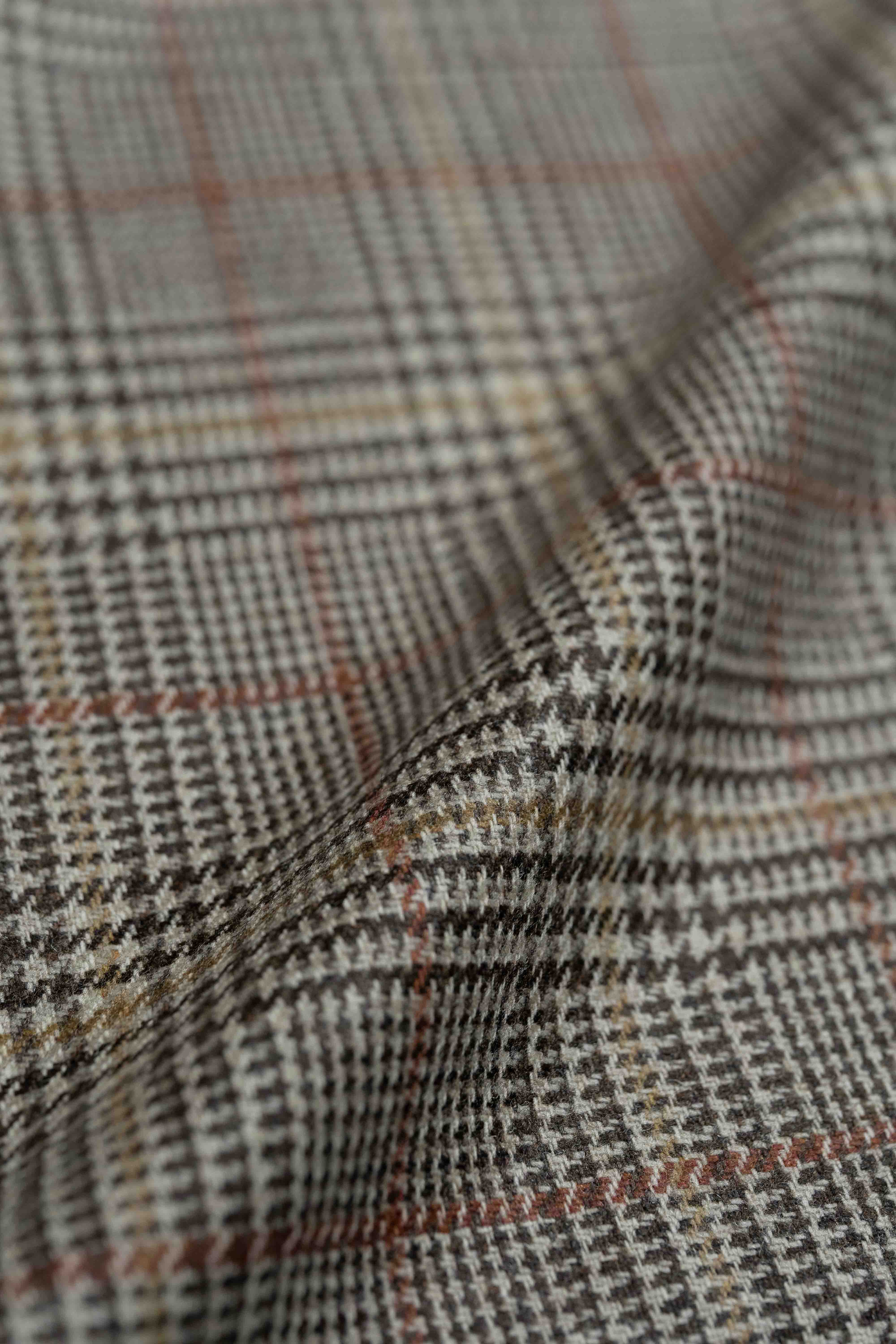 Marling & Evans Orange red PoW Wool Jacket Fabric-2.7m - Yoo's Club