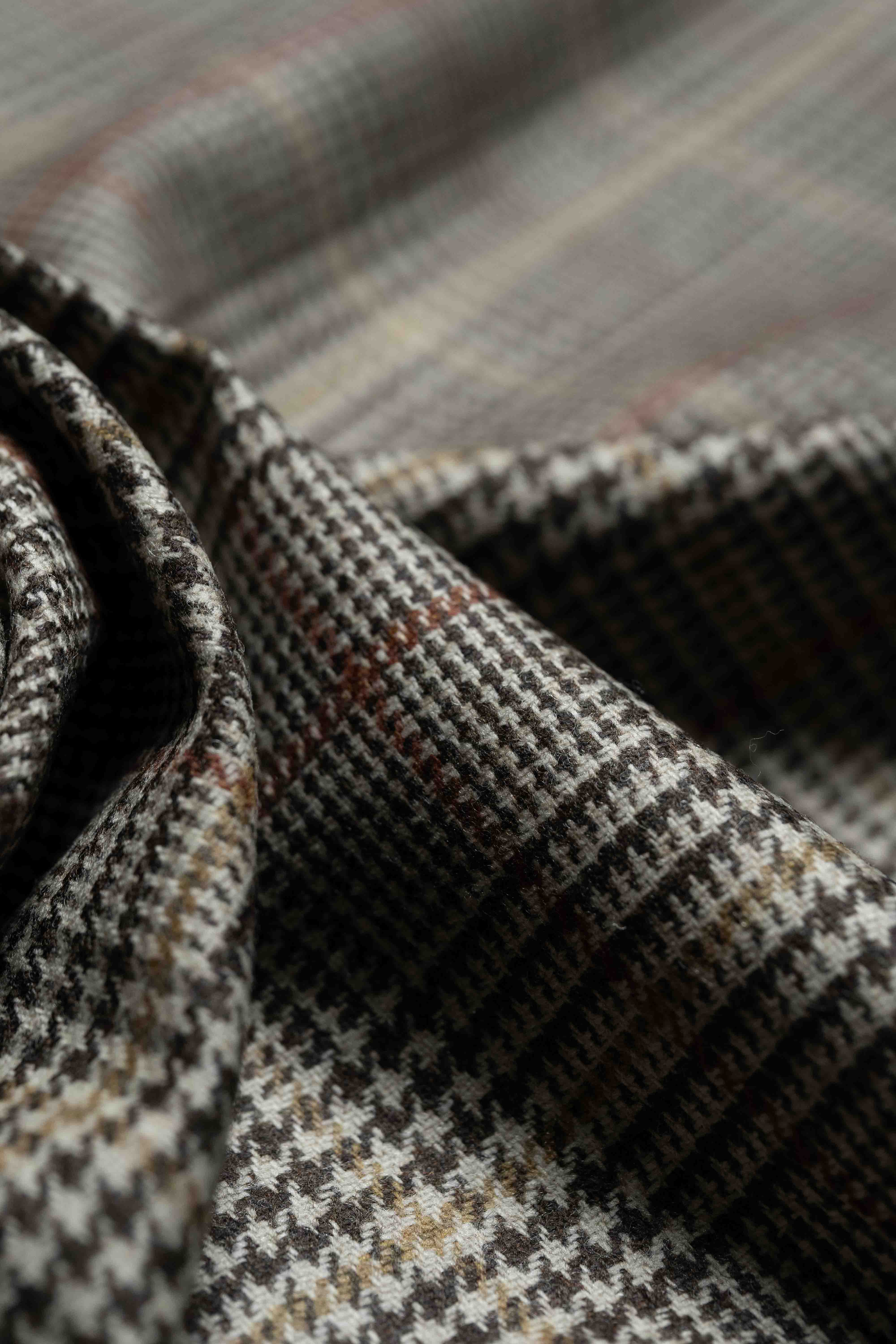 Marling & Evans Orange red PoW Wool Jacket Fabric-2.7m - Yoo's Club