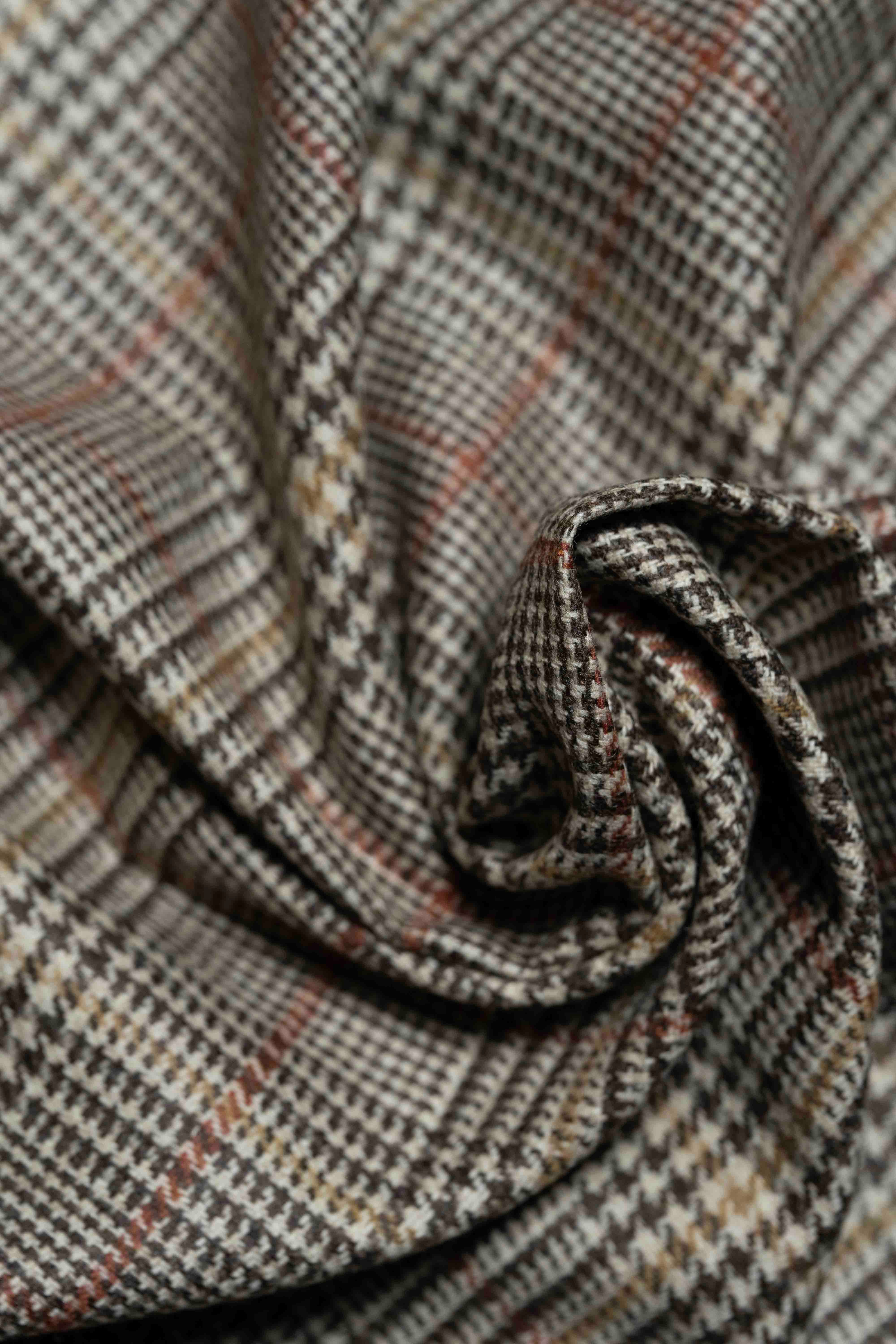 Marling & Evans Orange red PoW Wool Jacket Fabric-2.7m - Yoo's Club