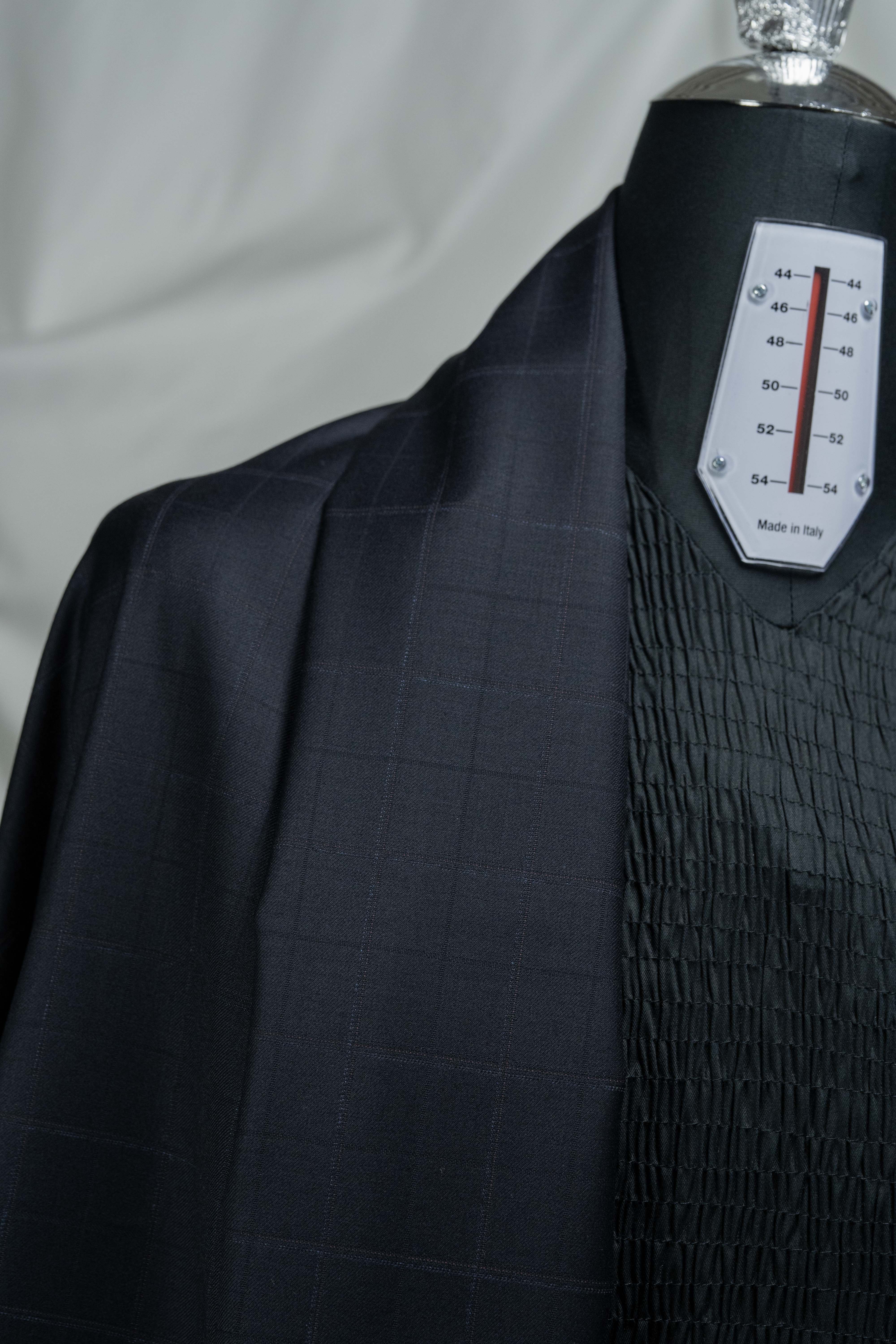 E.Thomas Midnight Blue Check Super 150's Suit Fabric (V23741)-3m - Yoo's Club