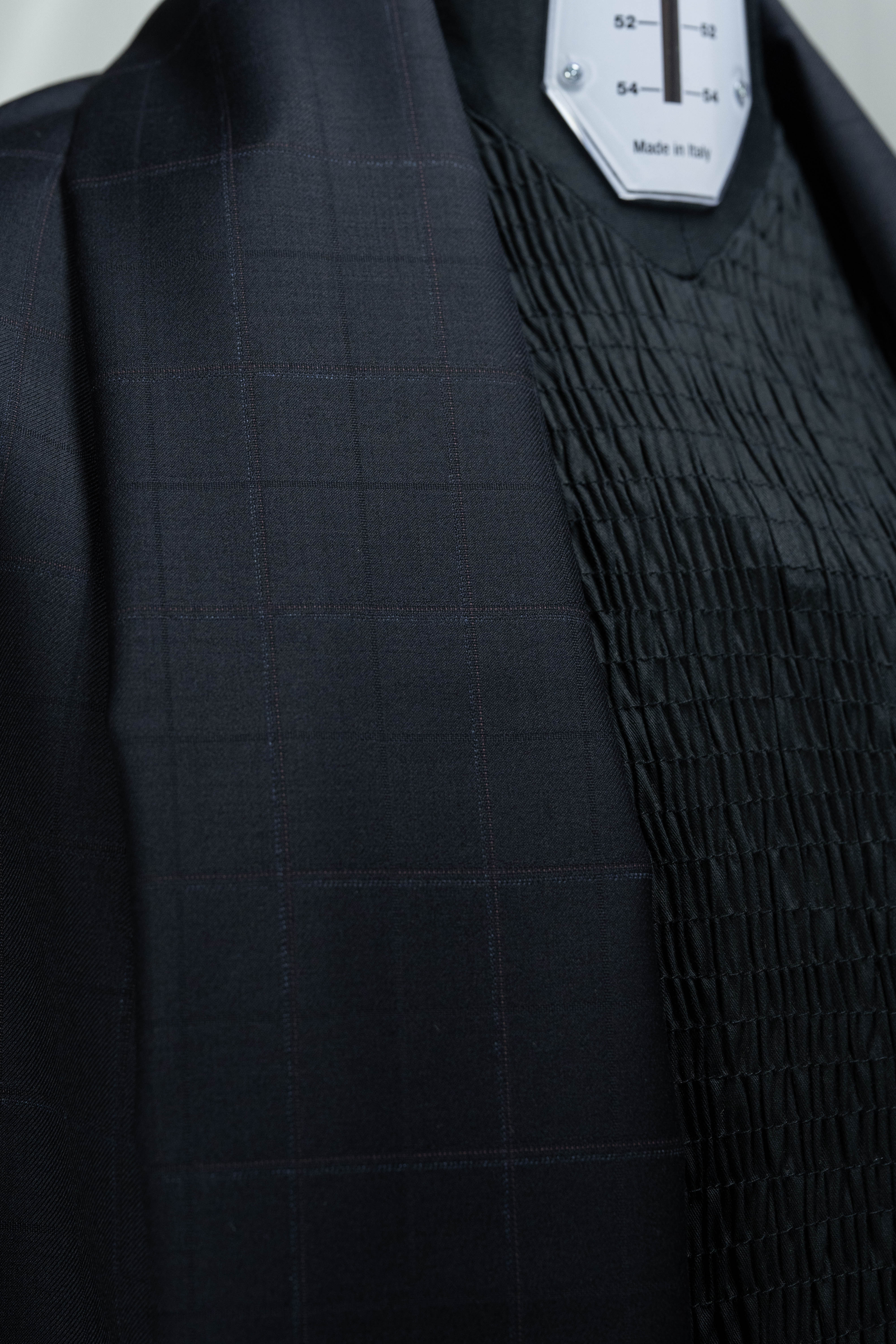 E.Thomas Midnight Blue Check Super 150's Suit Fabric (V23741)-3m - Yoo's Club