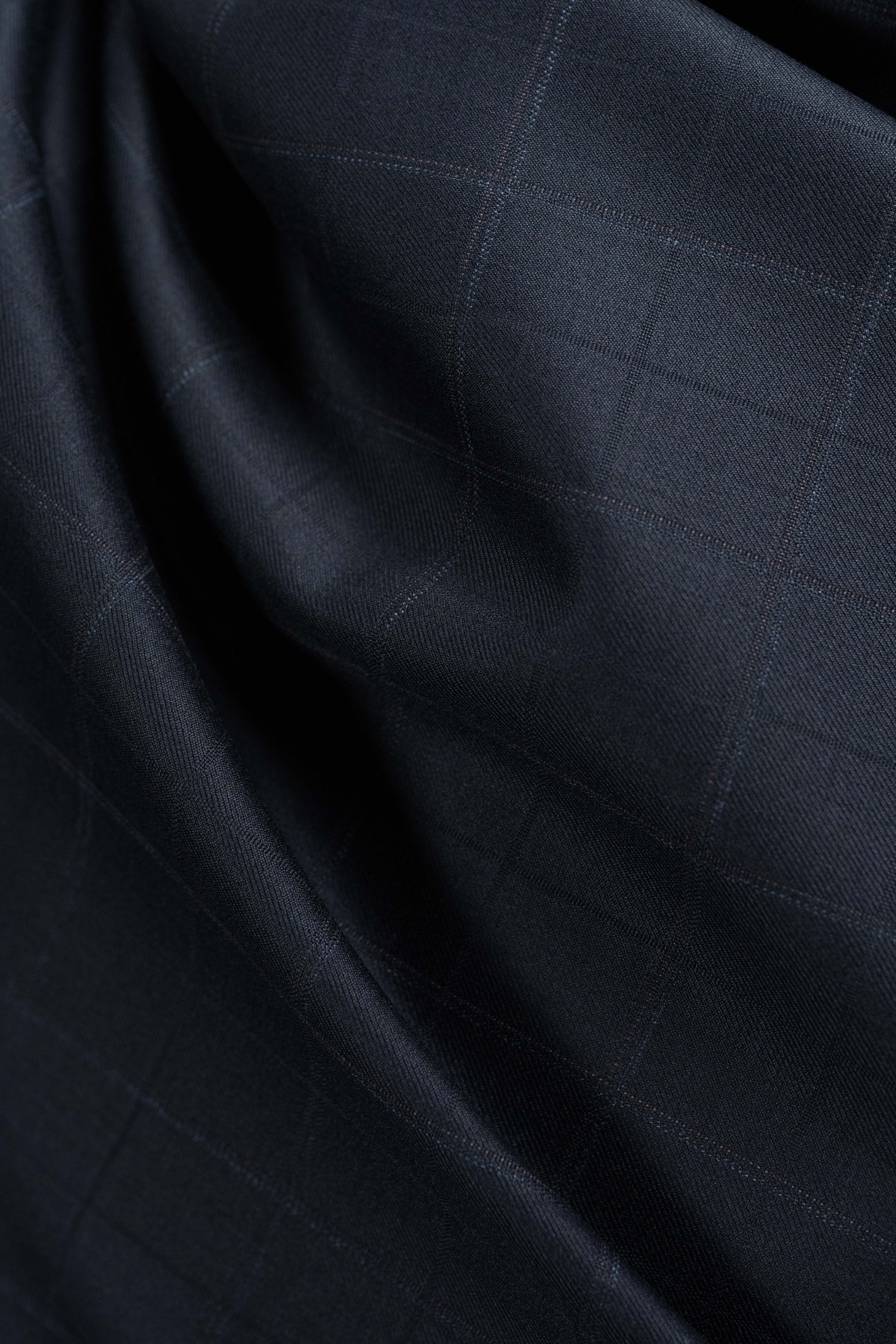 E.Thomas Midnight Blue Check Super 150's Suit Fabric (V23741)-3m