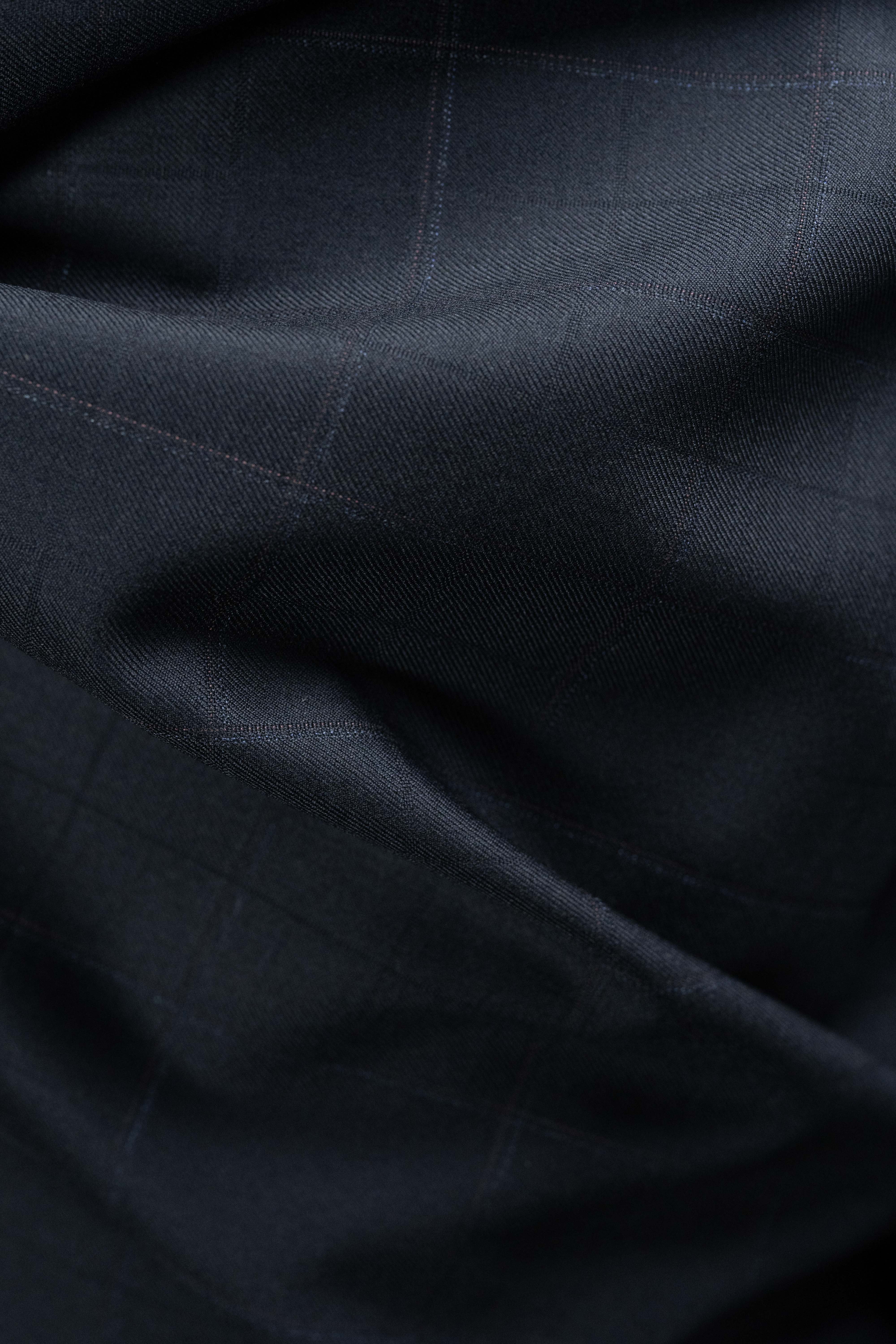 E.Thomas Midnight Blue Check Super 150's Suit Fabric (V23741)-3m - Yoo's Club