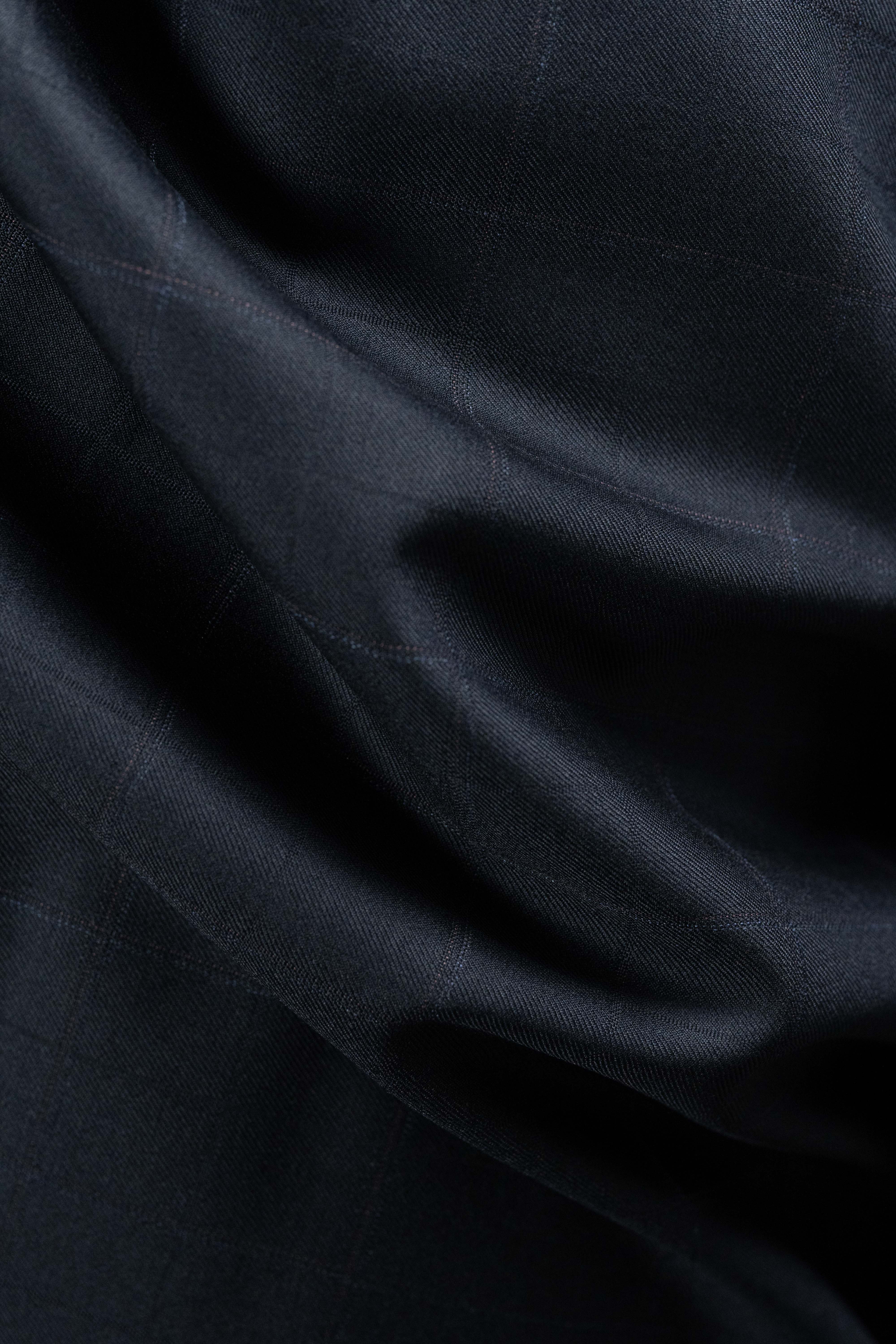 E.Thomas Midnight Blue Check Super 150's Suit Fabric (V23741)-3m - Yoo's Club