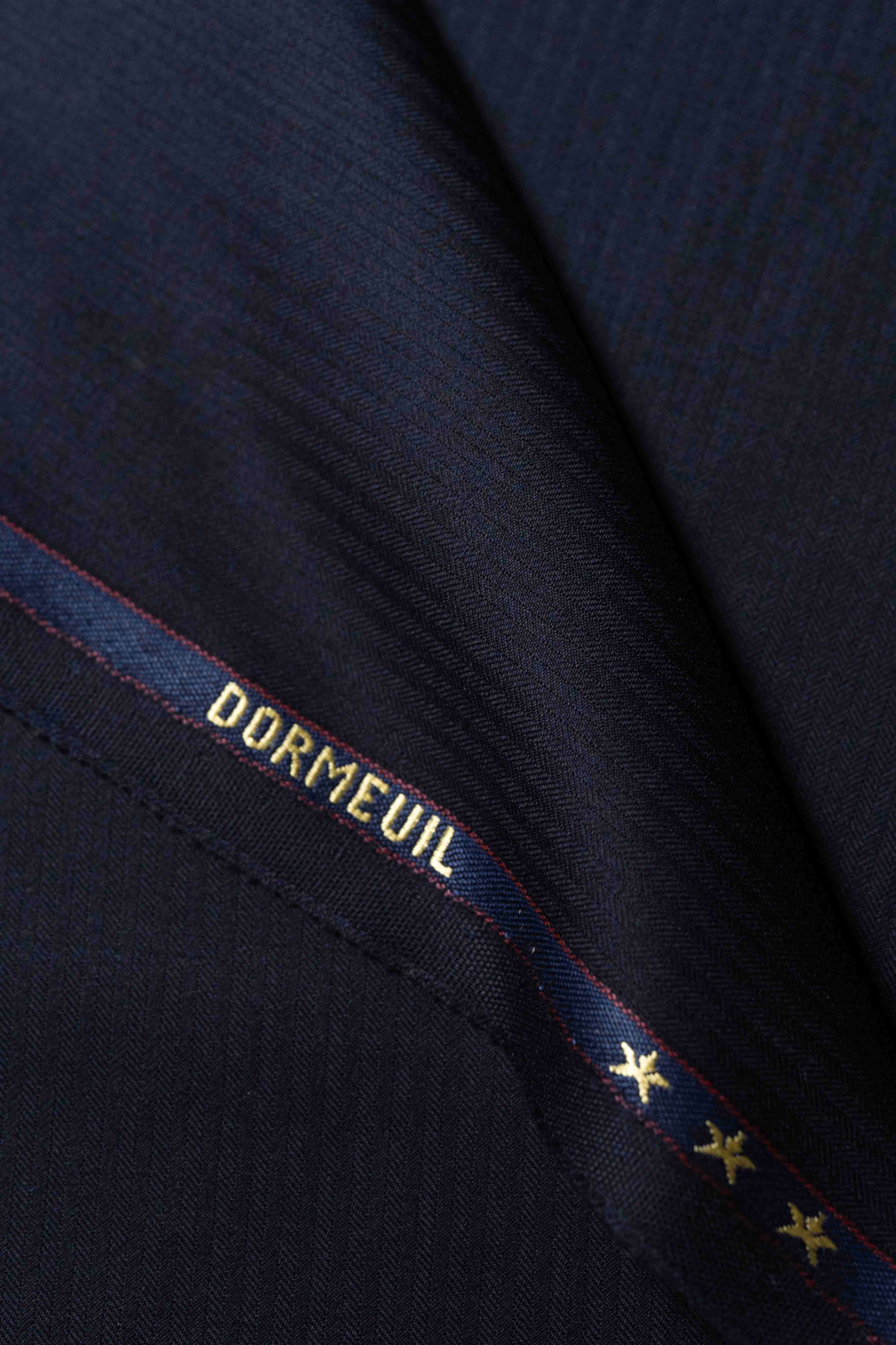 Dormeuil Dark Navy Herringbone Super 100's Trousers Fabric -2.4m - Yoo's Club