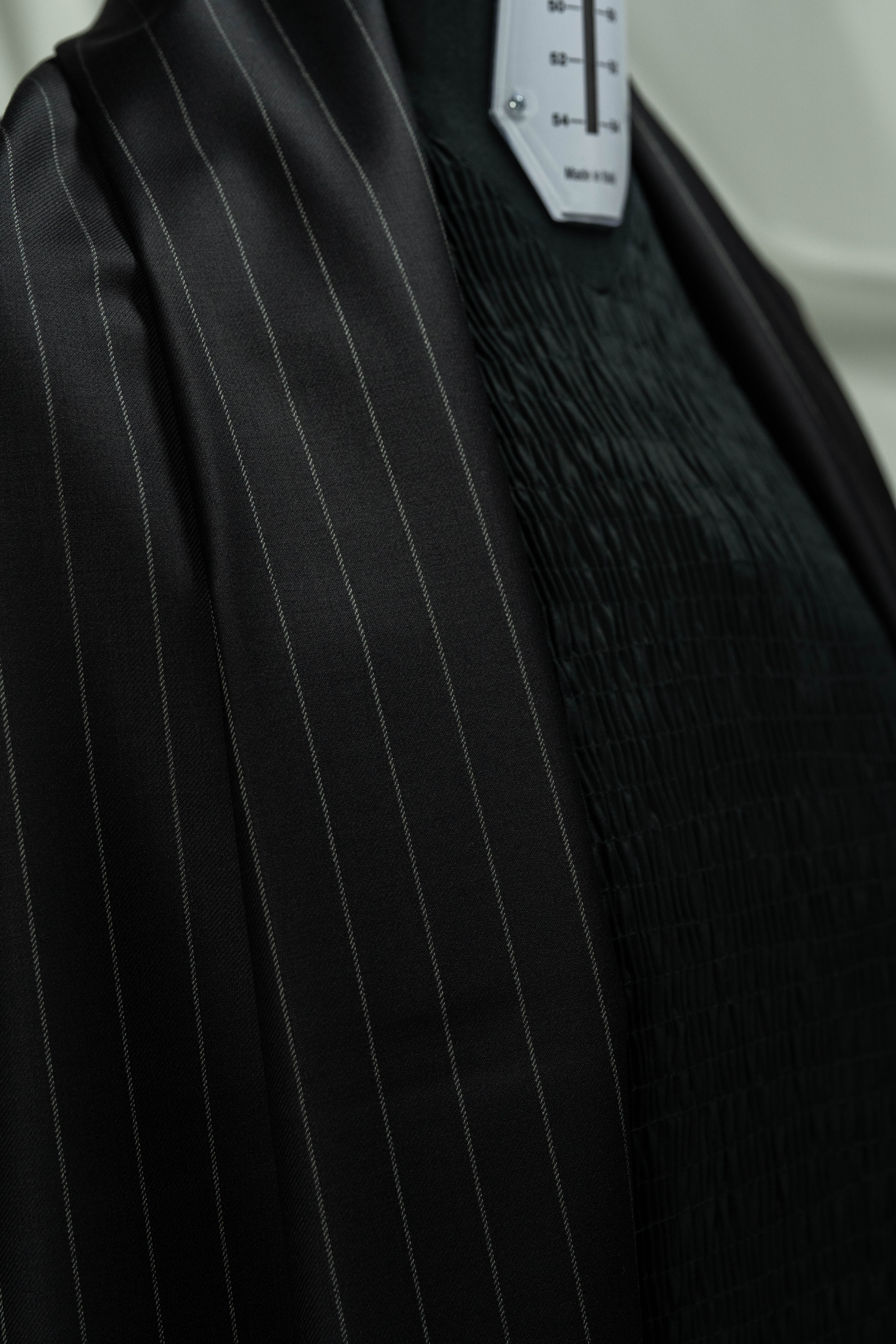 Tessuti Ferre Black Stripe Super 120's Wool Suit Fabric (V23739)-3m - Yoo's Club