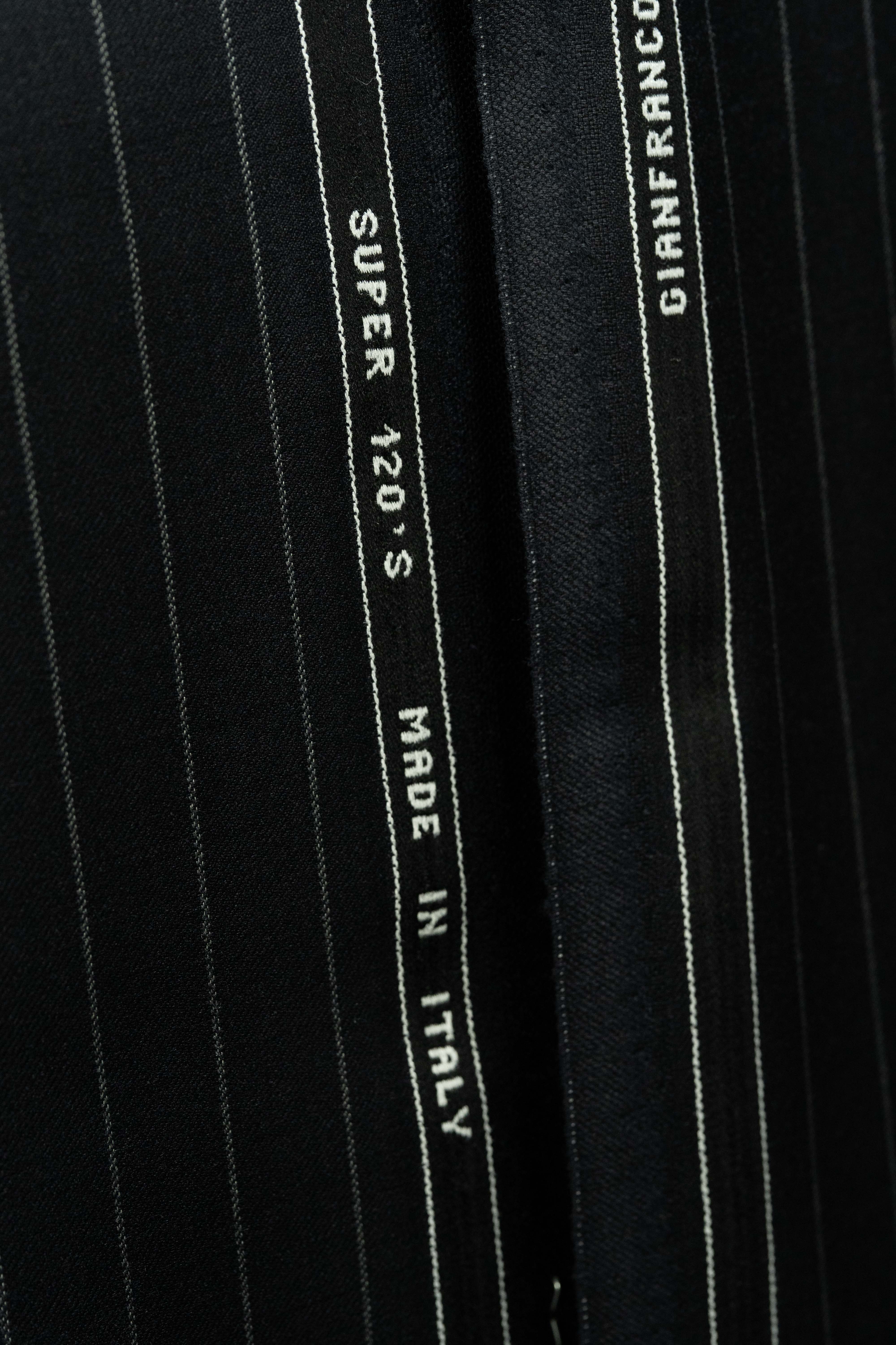 Tessuti Ferre Black Stripe Super 120's Wool Suit Fabric (V23739)-3m - Yoo's Club