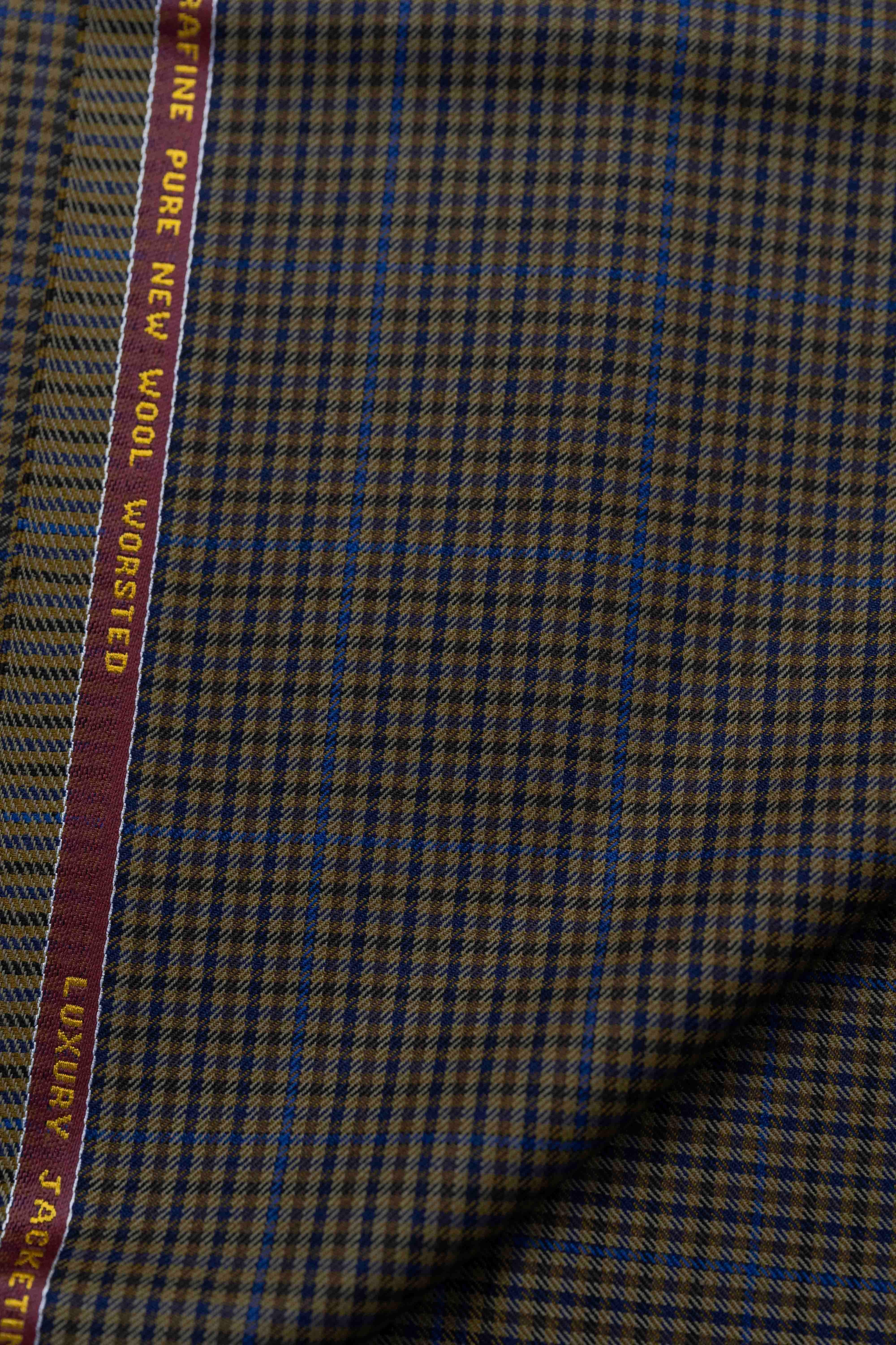 Barrington Blue Brown Check Wool Suit Jacket Fabric (17026)-3m - Yoo's Club