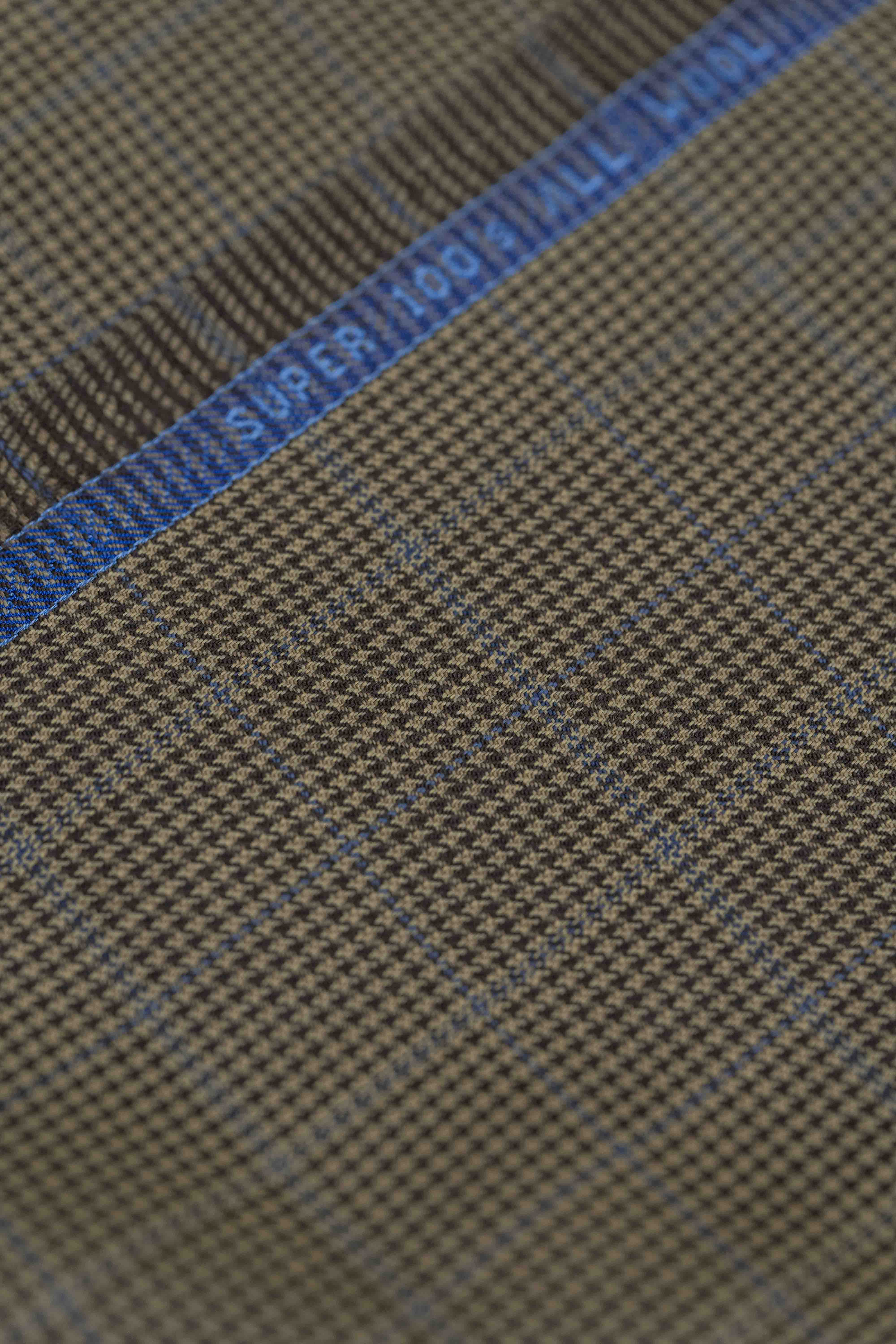 Huddersfield Cloth Light Brown Check Wool Suit Jacket Fabric (H7761)-2.2m - Yoo's Club