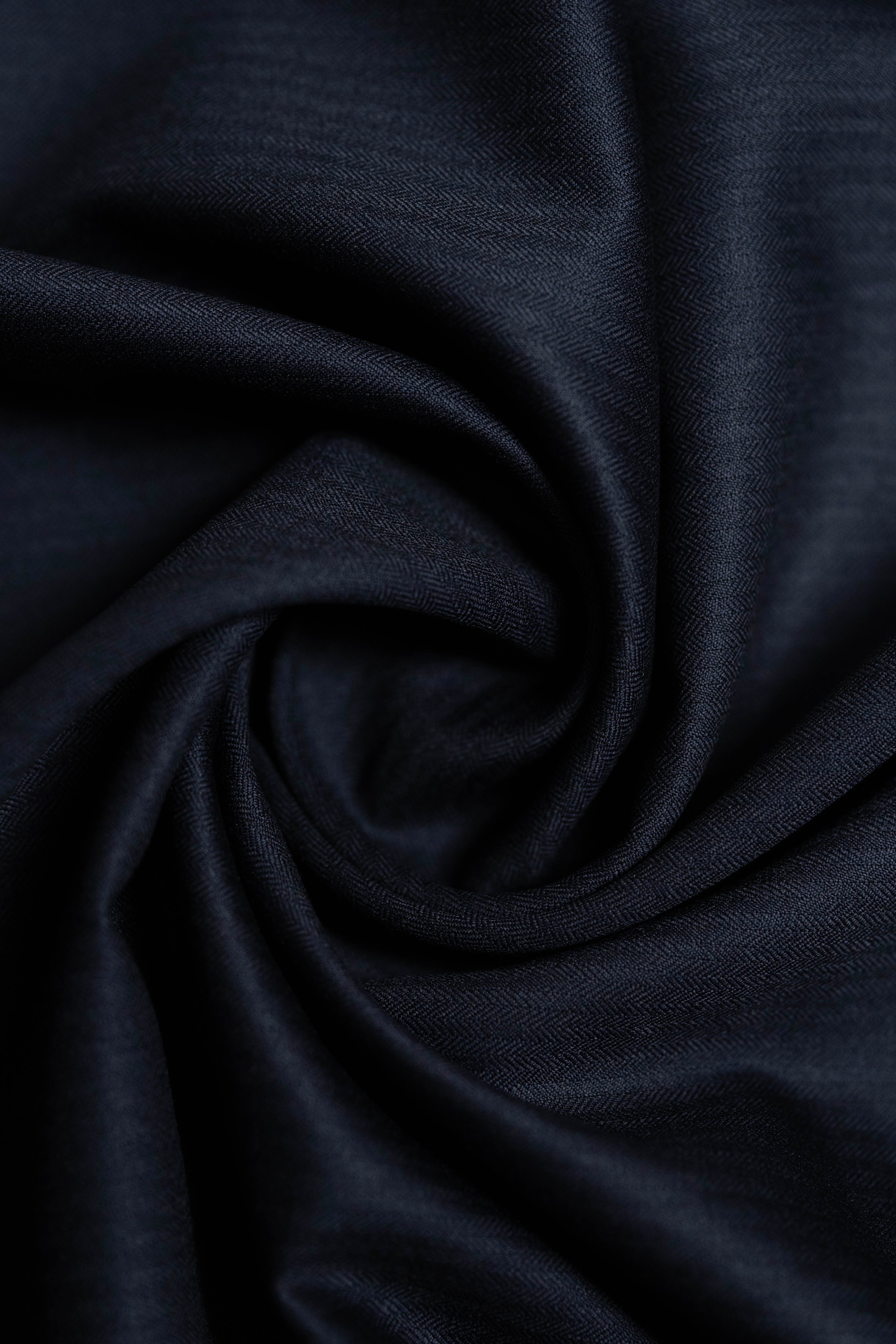 Dark Navy Herringbone 170's Wool & Silk Fabric produced by Loro Piana (GC39016)- 3m - Yoo's Club