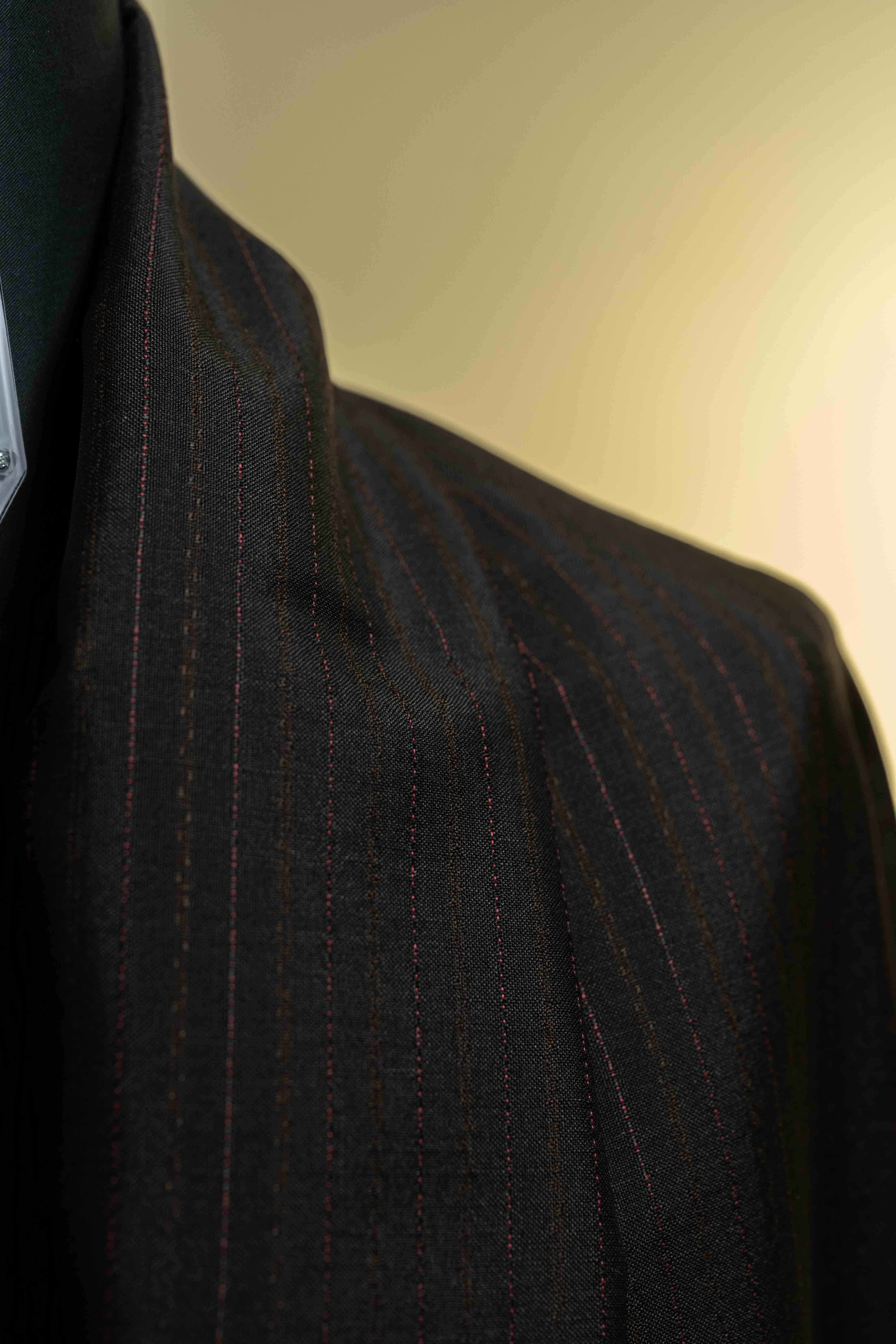 British Dark Brown Stripe Wool & Kid Mohair Suit Fabric (V23351)-3m - Yoo's Club