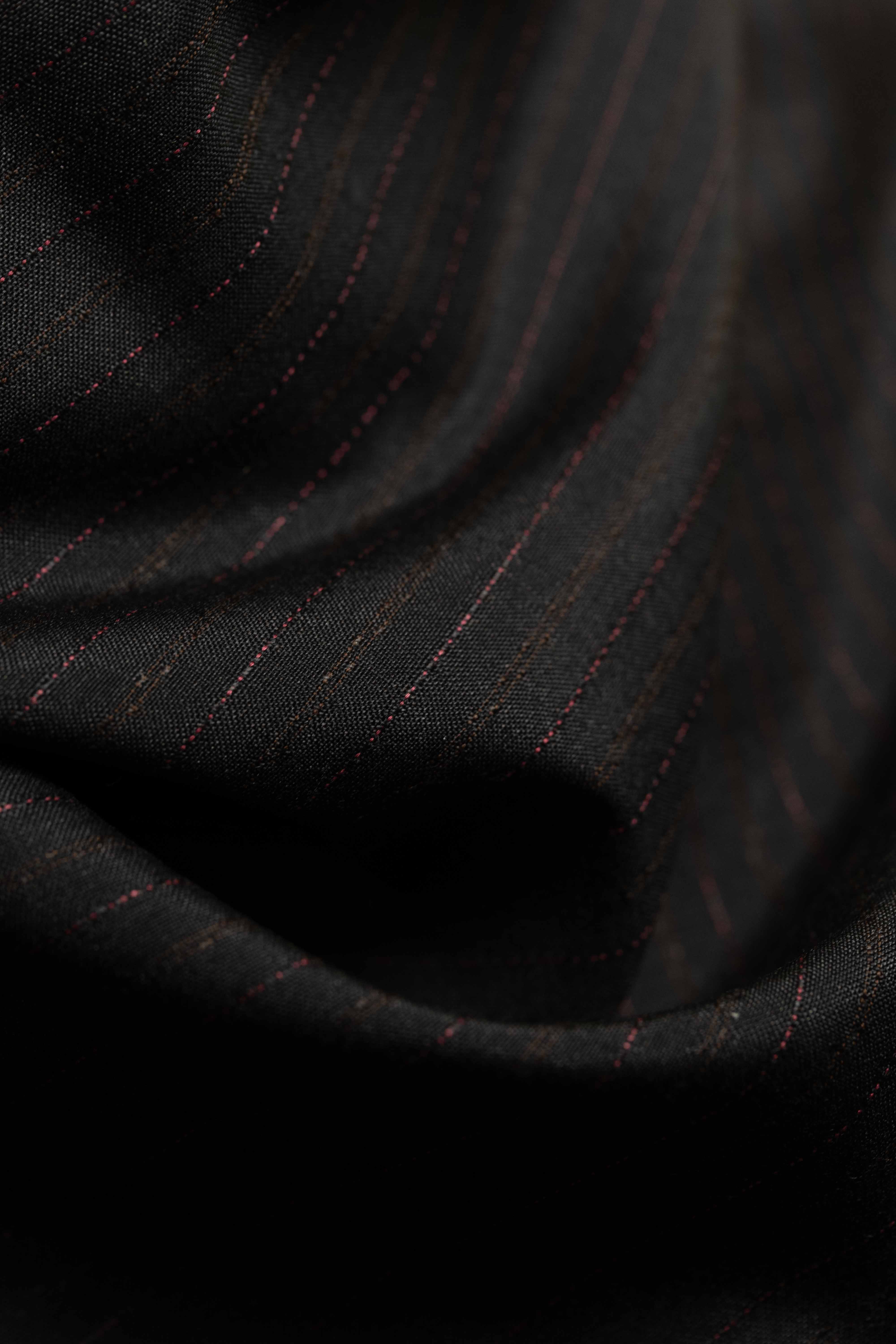 British Dark Brown Stripe Wool & Kid Mohair Suit Fabric (V23351)-3m - Yoo's Club