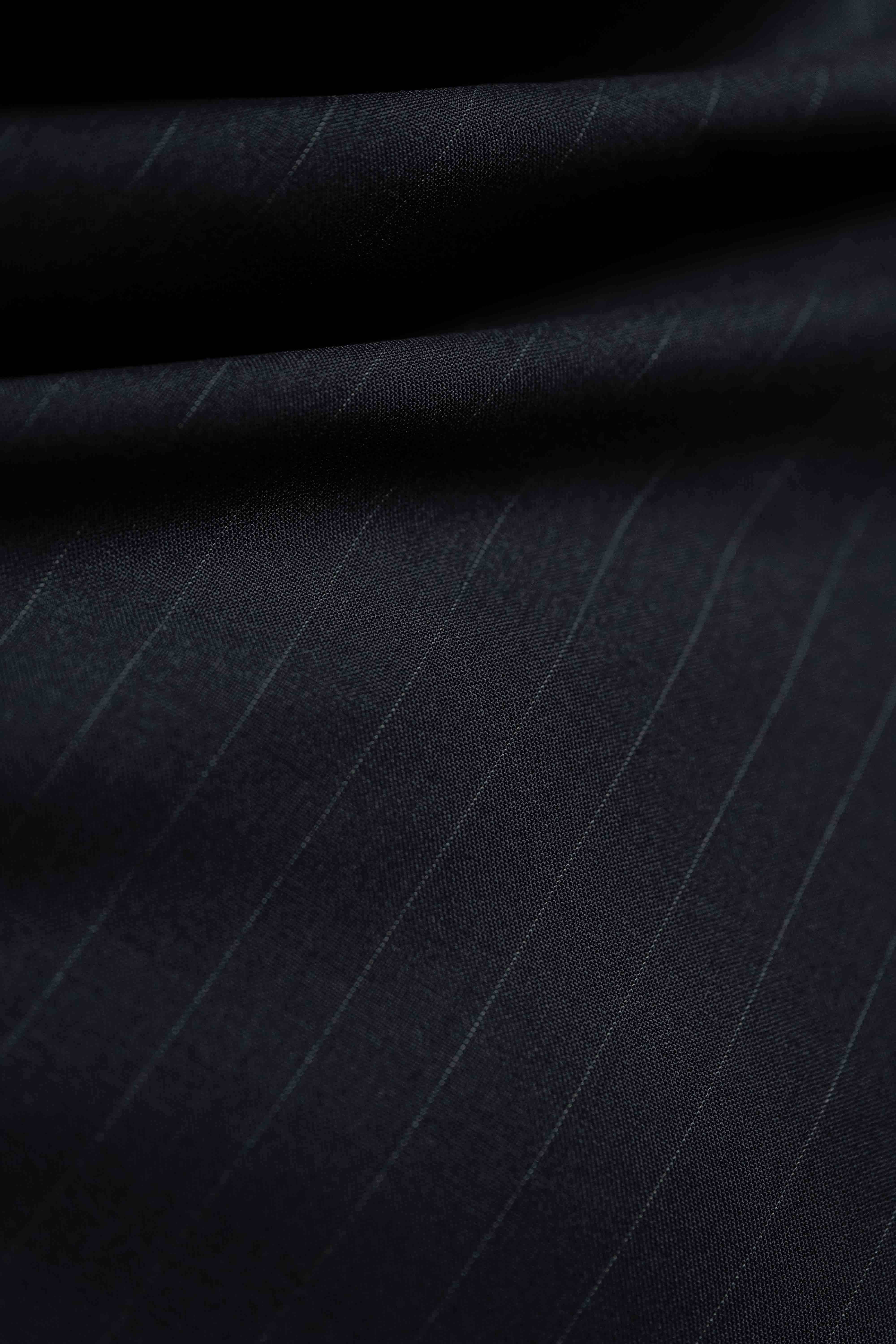 Beau Monde Dark Navy Stripe 130's Wool Suit Fabric (V23667) -3m - Yoo's Club