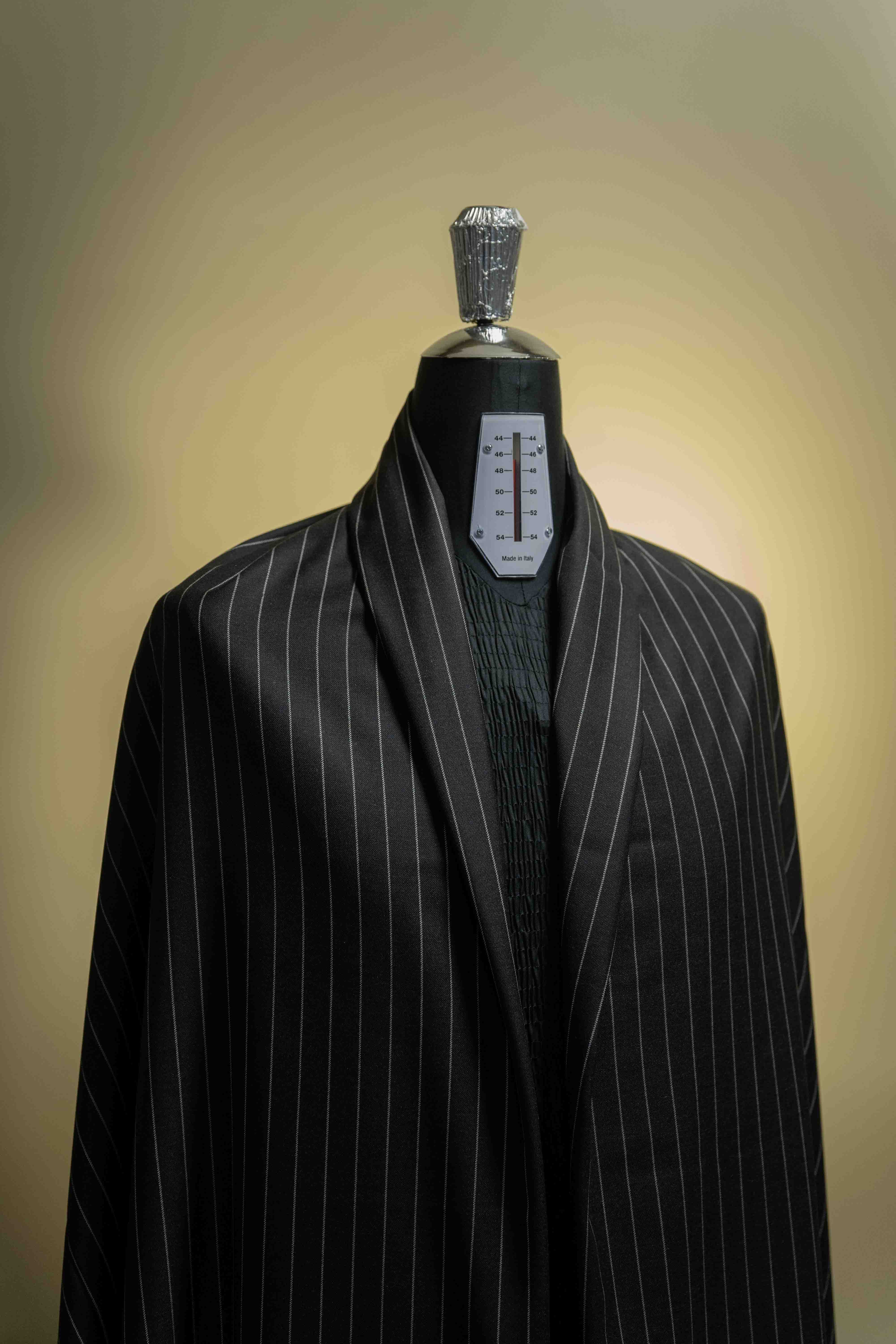 Black Stripe Wool Mink Cash Suit Fabric (V20576)-3m - Yoo's Club